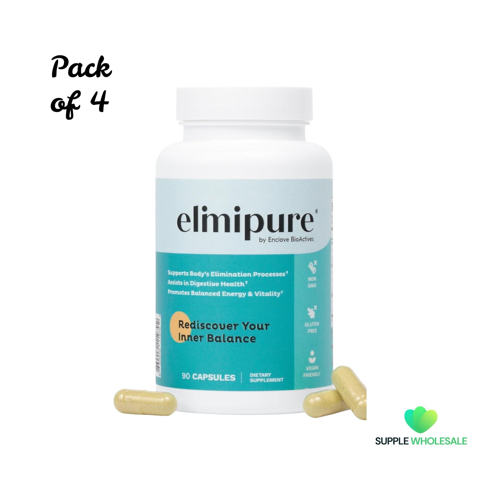 Elimipure Gut Cleanse & Restore Natural Detox Cleanse Supplement Capsules Bundle of 4
