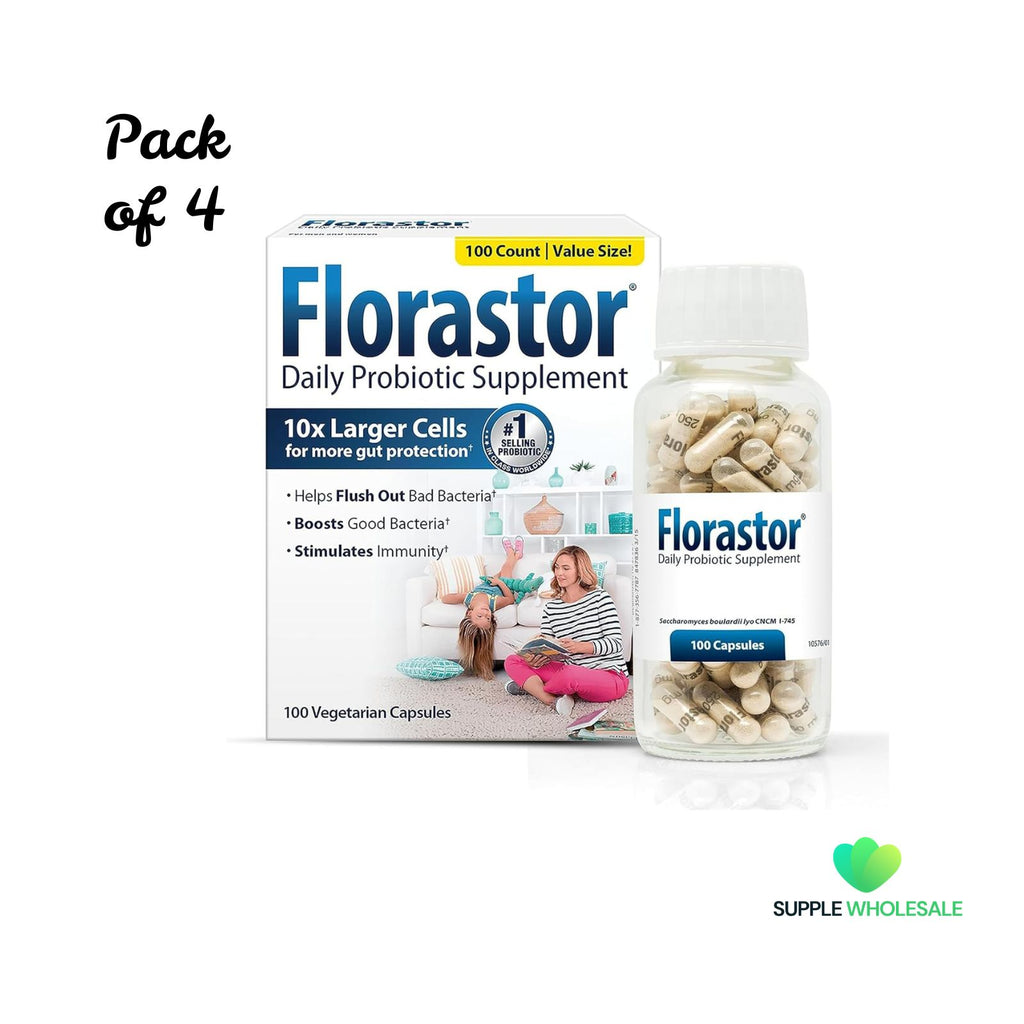 Florastor Daily Probiotic Supplement for Women & Men Saccharomyces Boulardii 100 Capsules Bundle of 4