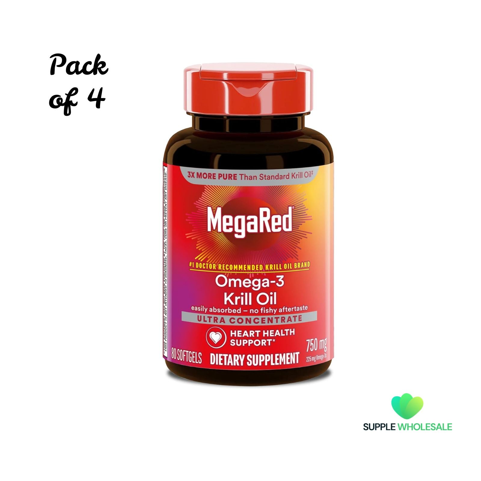 MegaRed Antarctic Krill Oil 750mg Omega 3 80 Softgels Bundle of 4