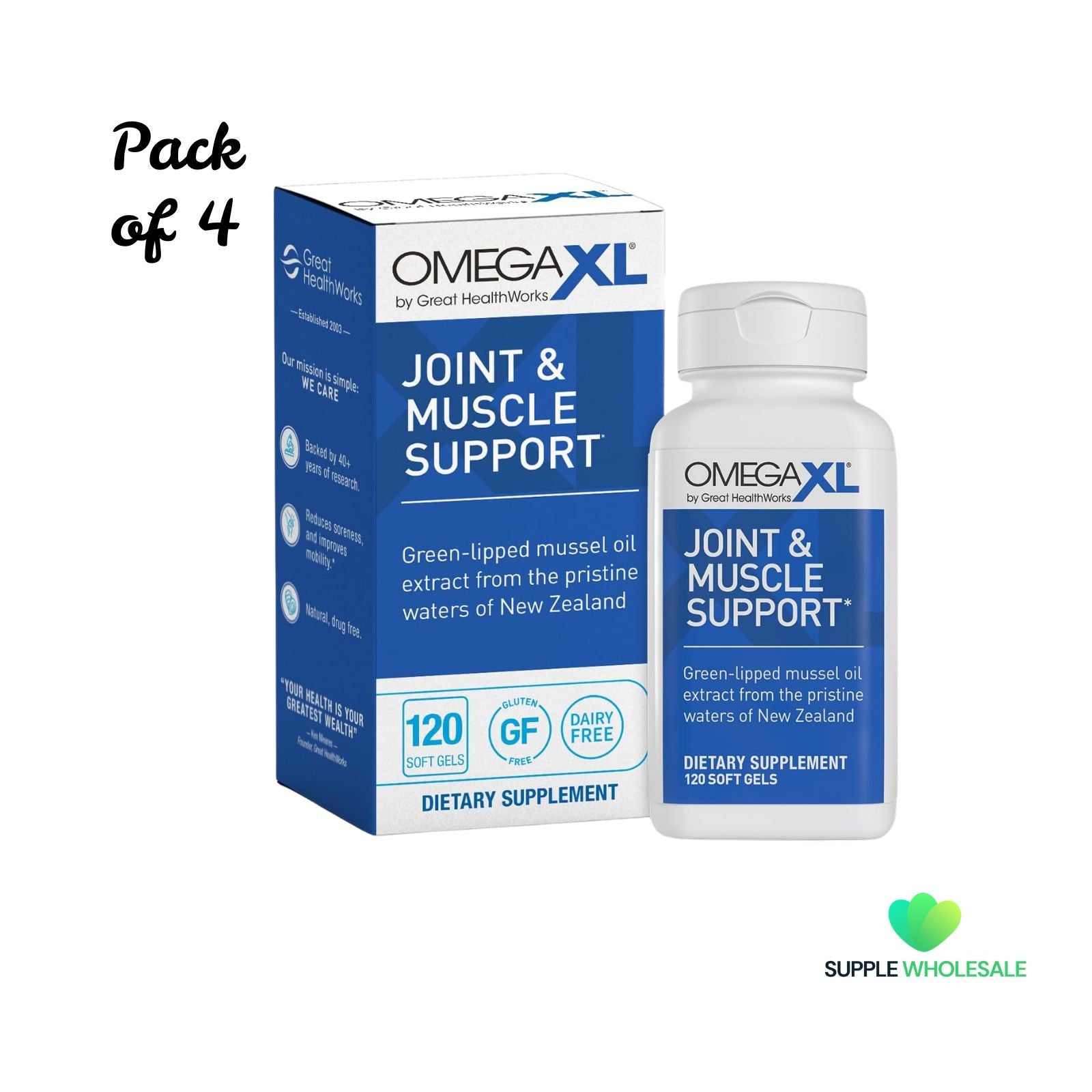 OmegaXL Joint Support Supplement Green Lipped Mussel Oil 120 Count Bundle of 4