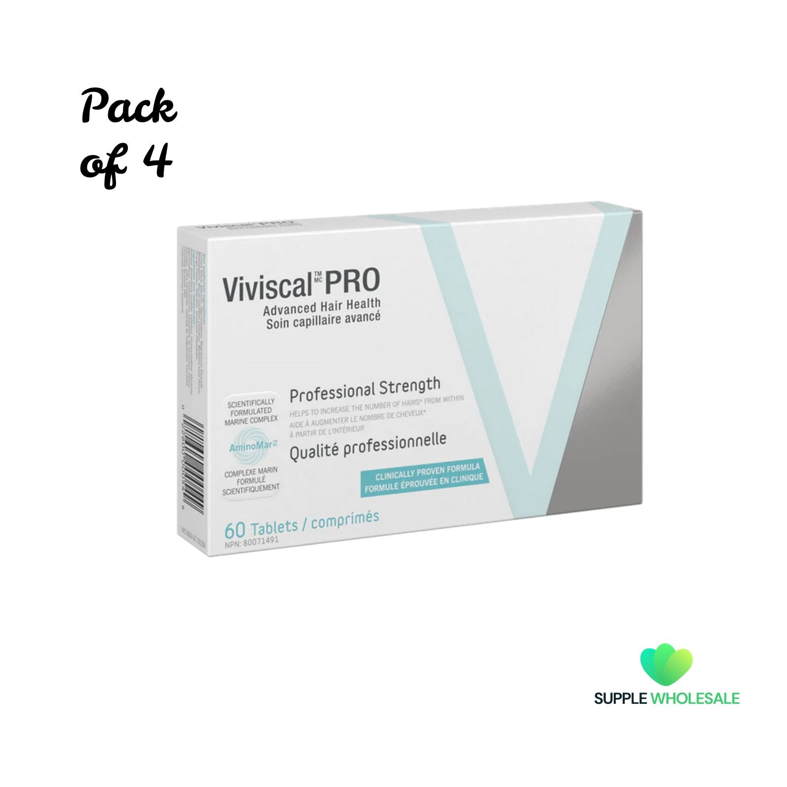 Viviscal PRO Professional Hair Growth Supplement 60 Tablets Bundle of 4
