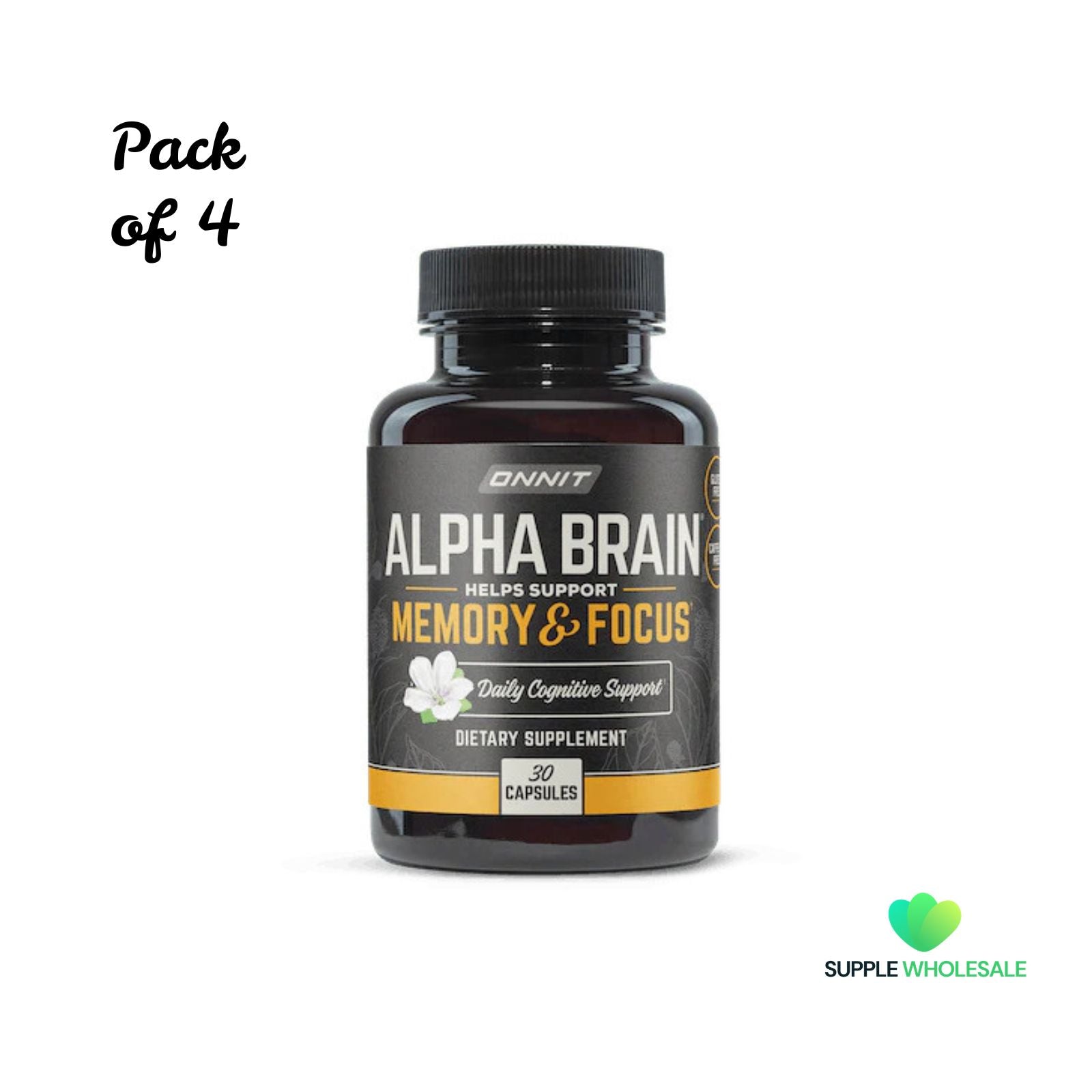 Onnit Alpha Brain Nootropic Memory & Focus Supplement Bundle of 4 – Cognitive Support Capsules for Mental Clarity & Concentration