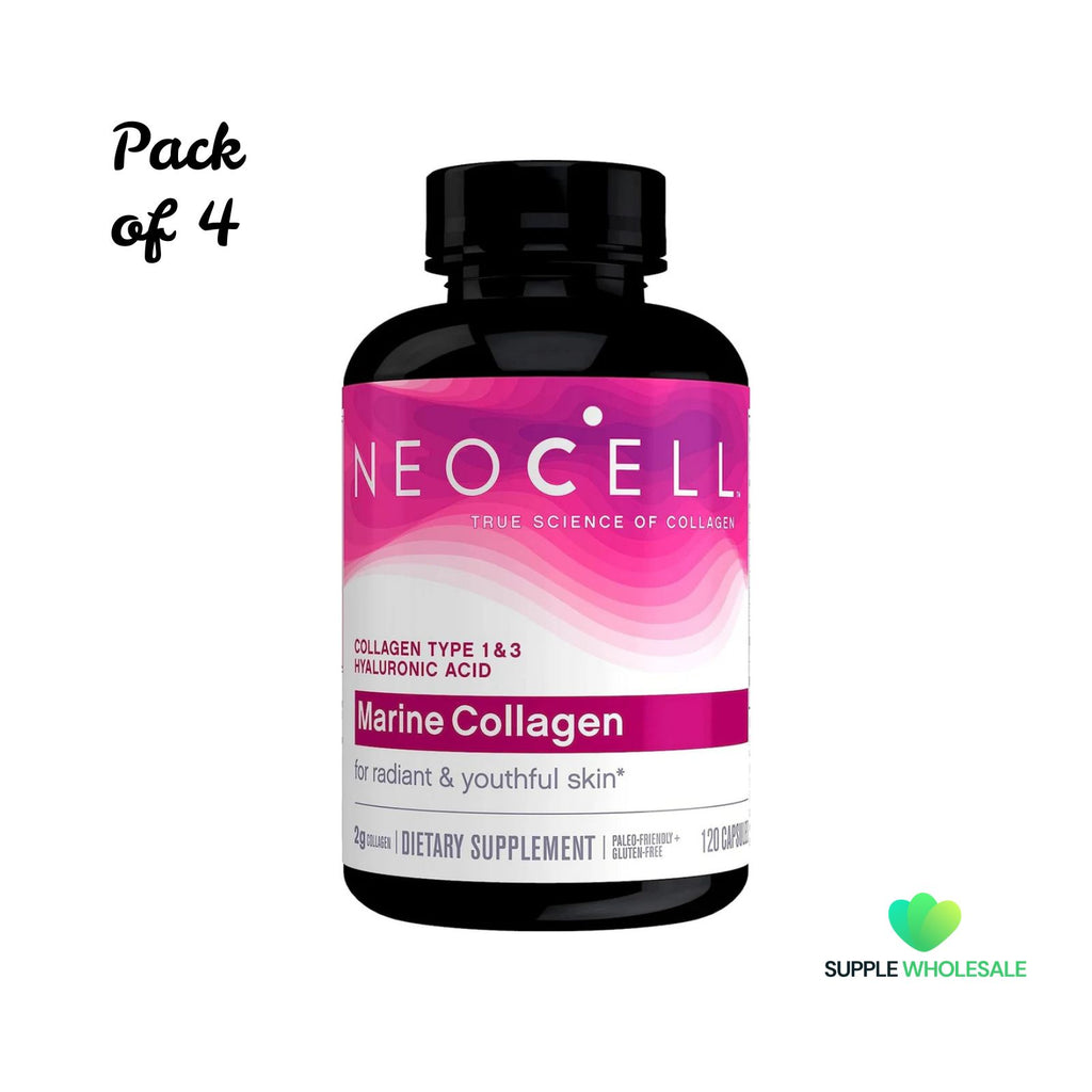 NeoCell Marine Collagen Peptides + Hyaluronic Acid 120 Capsules Bundle of 4