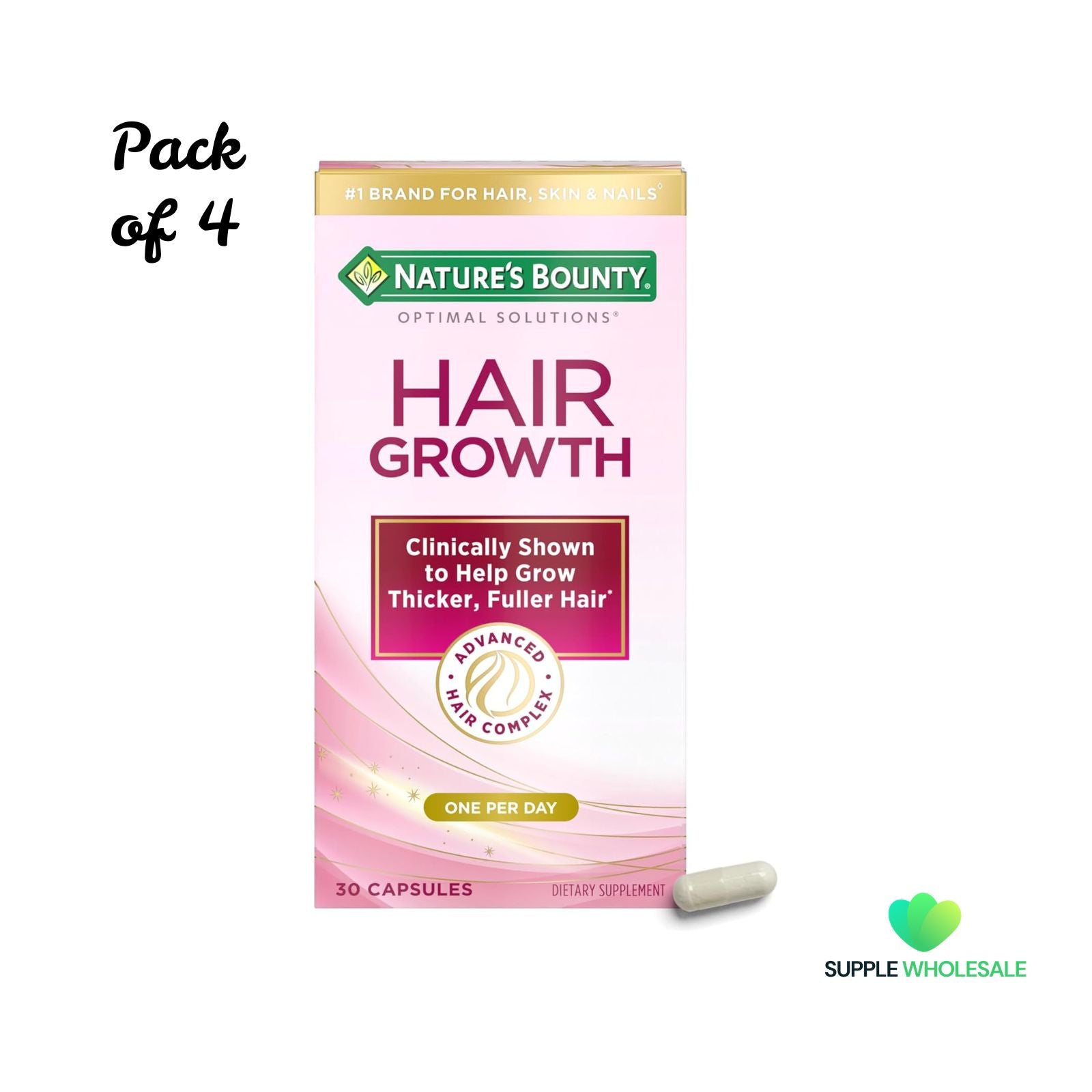 Nature’s Bounty Hair Growth Supplement with Biotin 30 Capsules Bundle of 4