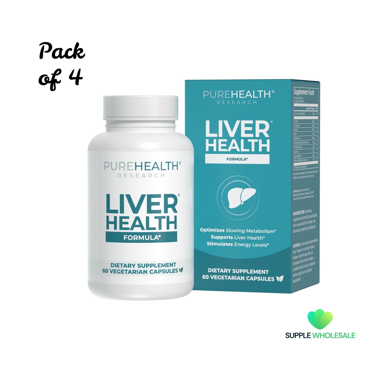 PUREHEALTH RESEARCH Liver Health Detox & Repair Formula 60 Capsules Bundle of 4