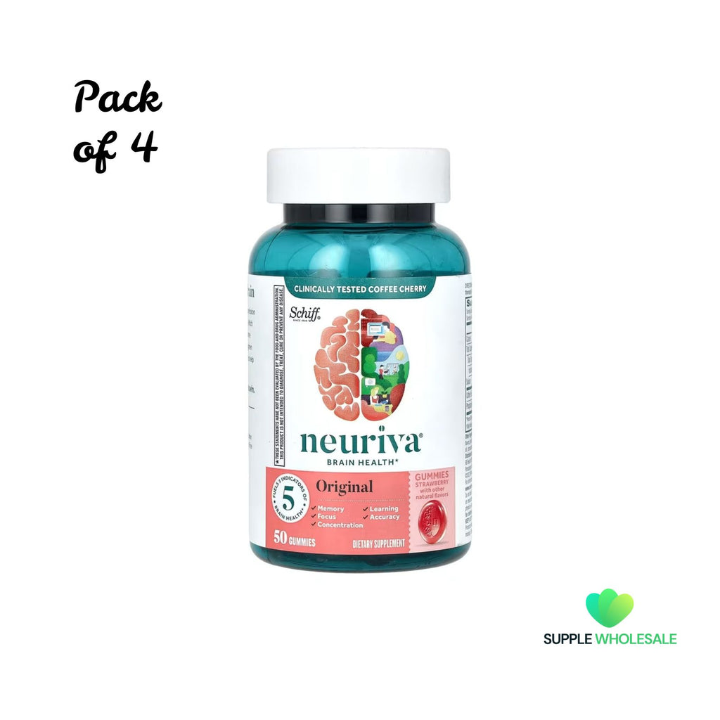 Schiff Neuriva Brain Health Gummies Original Strawberry for Focus, Memory & Concentration 50 Gummies Bundle of 4