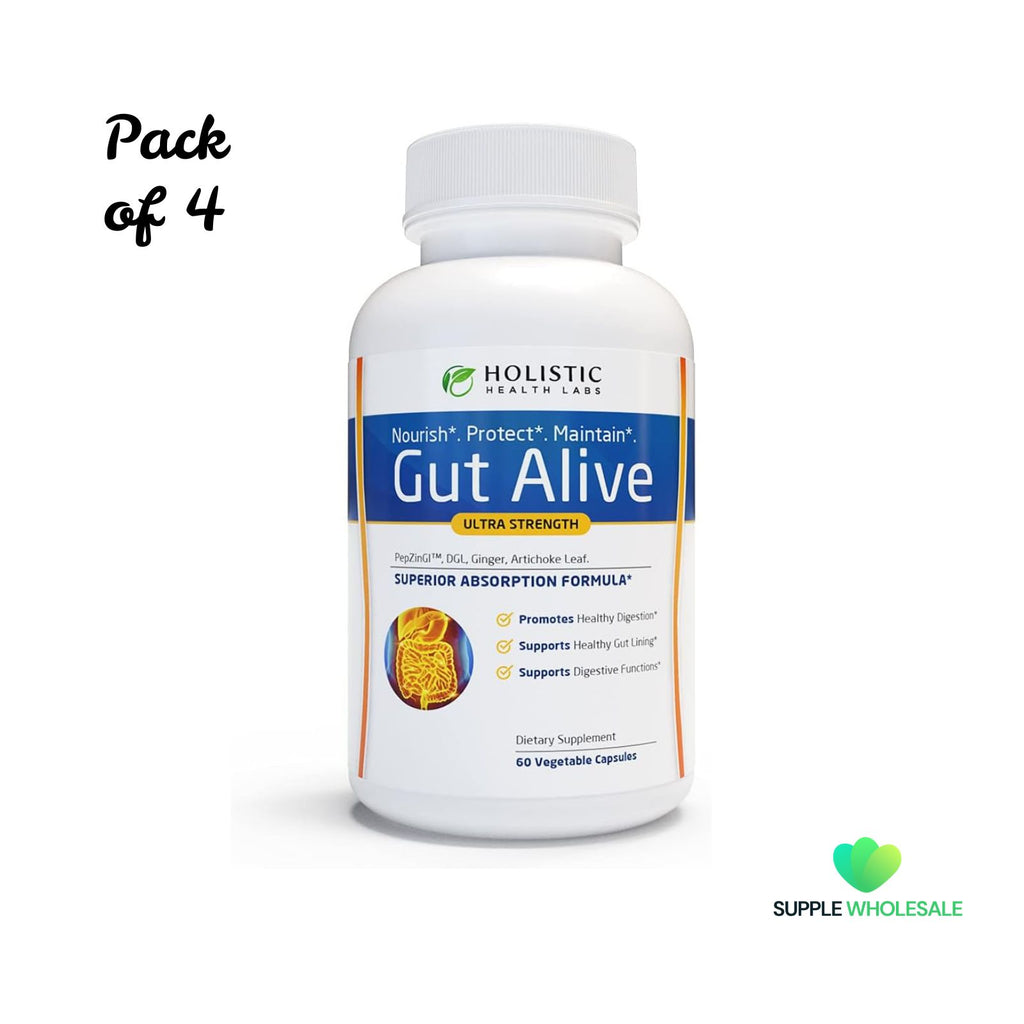 Gut Alive All Natural Digestive & Gut Health Support Supplement 60 Capsules Bundle of 4