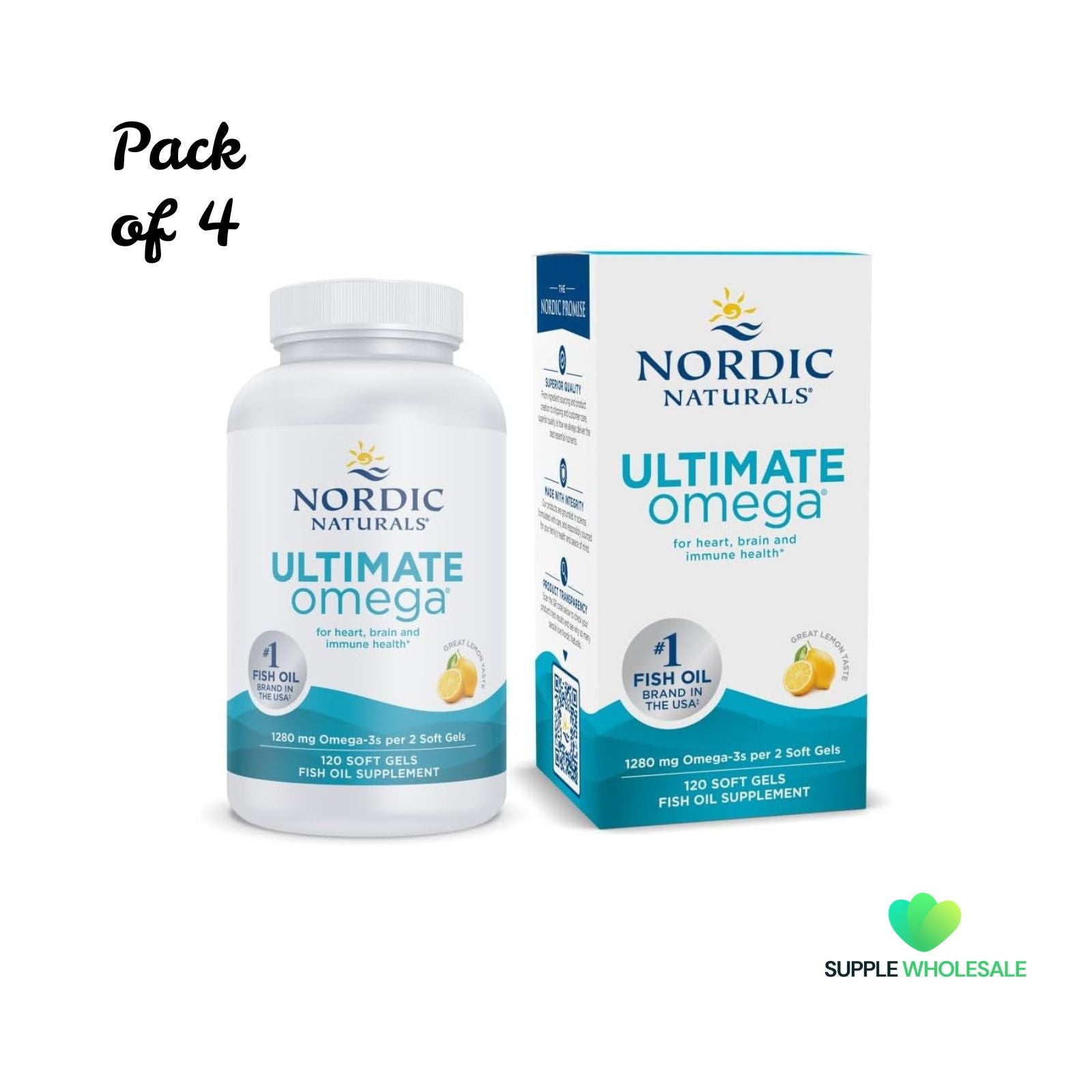 Nordic Naturals Ultimate Omega Lemon Flavor 120 Soft Gels Bundle of 4
