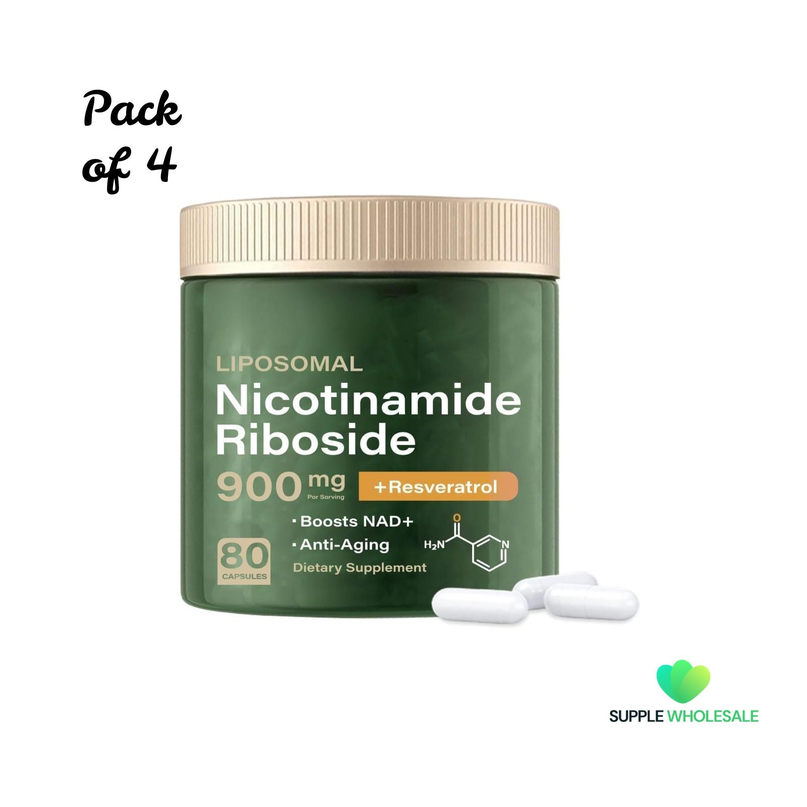 Eternal Nourish Liposomal NAD+ Supplement with Nicotinamide Riboside & Resveratrol 80 Capsules Bundle of 4