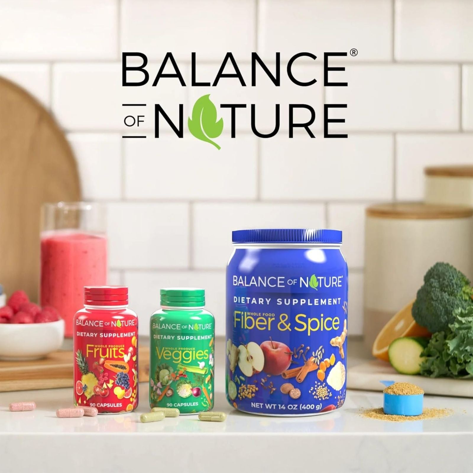 Balance of Nature Fruits & Veggies Supplements 180 Capsules Bundle of 4