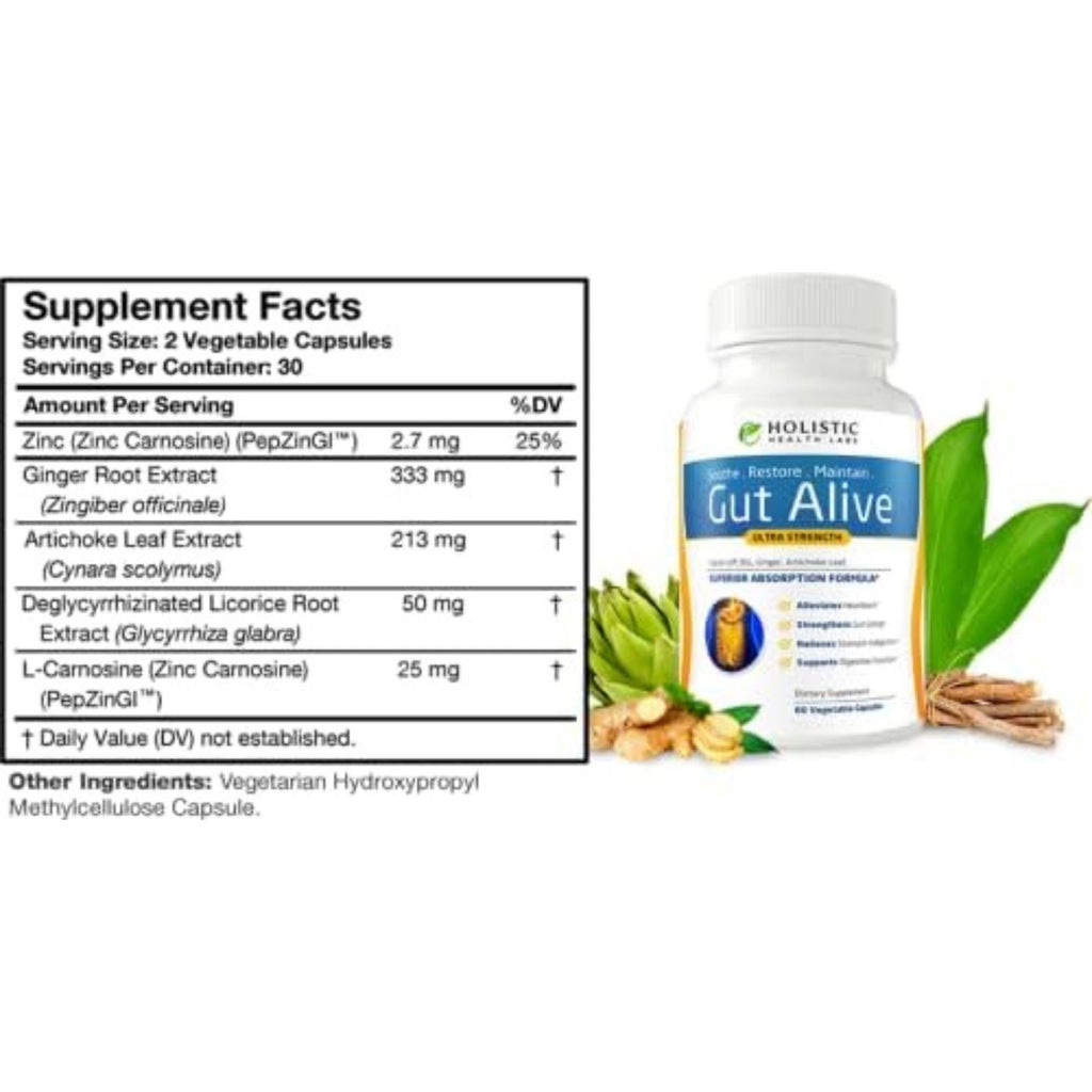 Gut Alive All Natural Digestive & Gut Health Support Supplement 60 Capsules Bundle of 4
