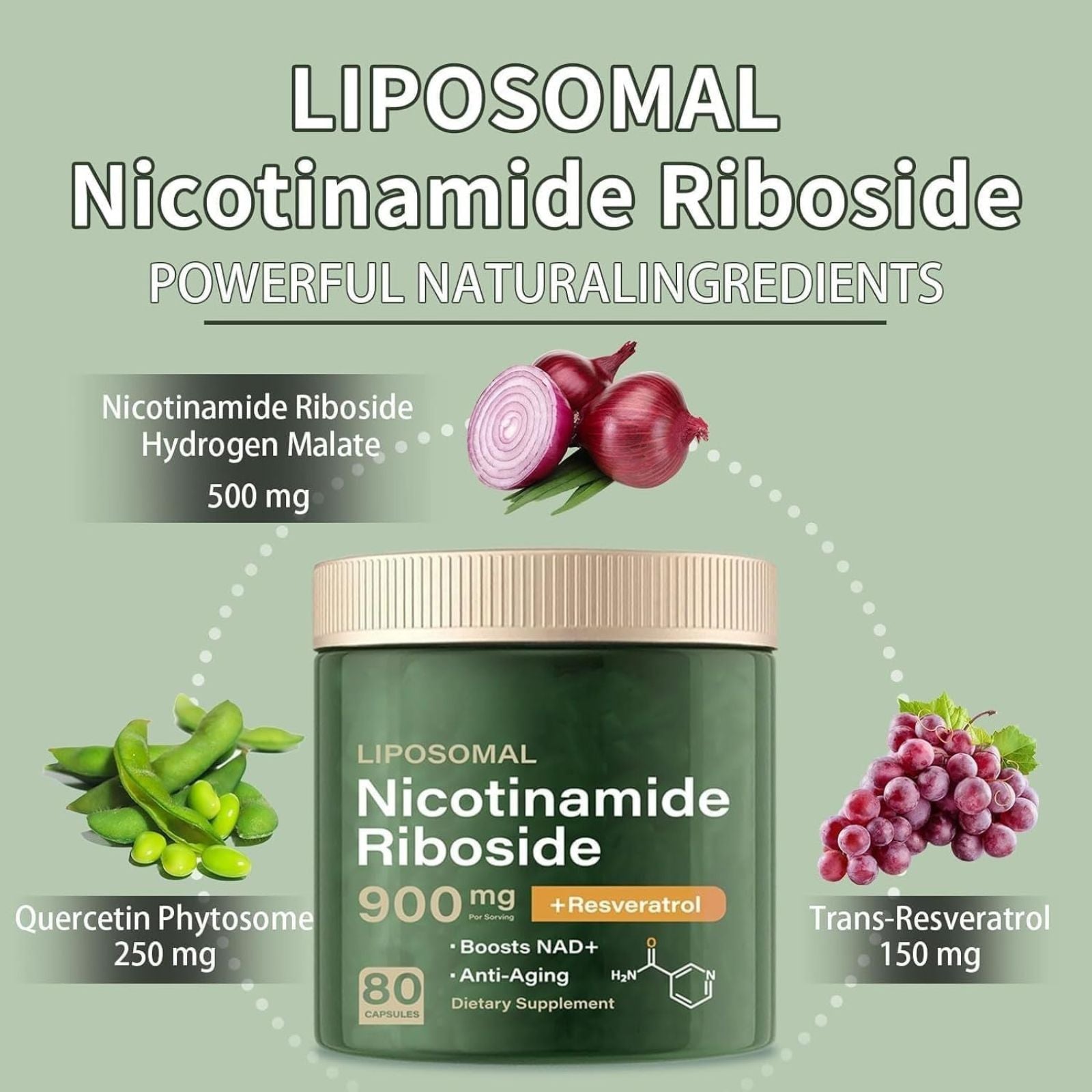 Eternal Nourish Liposomal NAD+ Supplement with Nicotinamide Riboside & Resveratrol 80 Capsules Bundle of 4