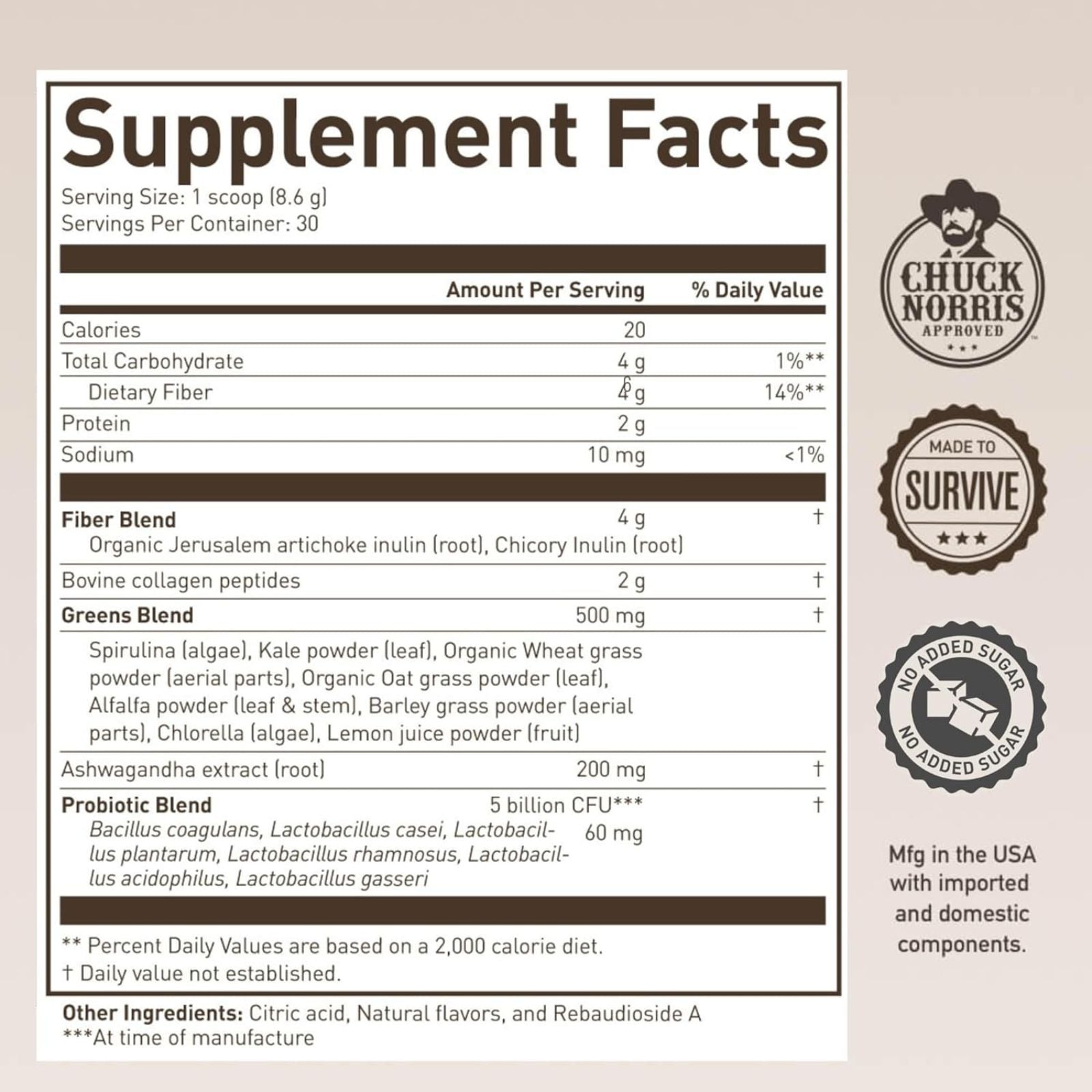 ROUNDHOUSE PROVISION Morning Kick Zero Sugar Greens Superfood Powder 30 Servings Bundle of 4