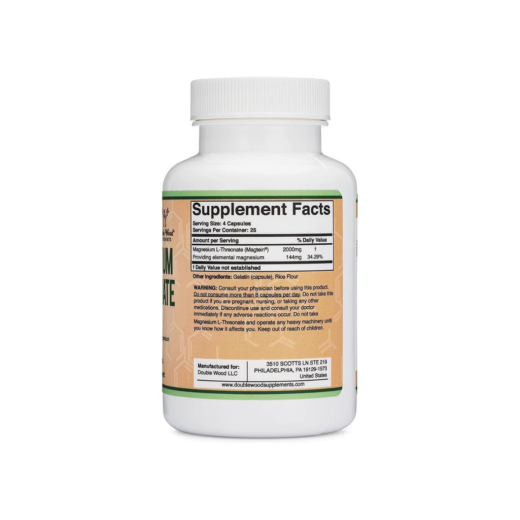 Magnesium L Threonate Magtein 2000mg 100 Capsules Bundle of 4