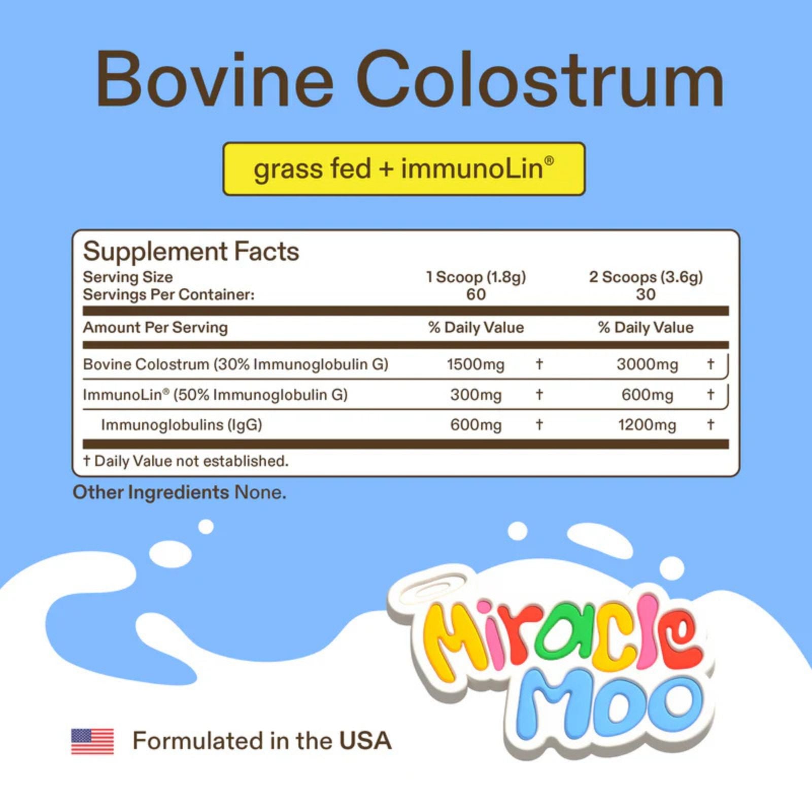 Mir-acle Moo Bovine Colostrum Powder 60 Servings 3.81 oz Bundle of 4