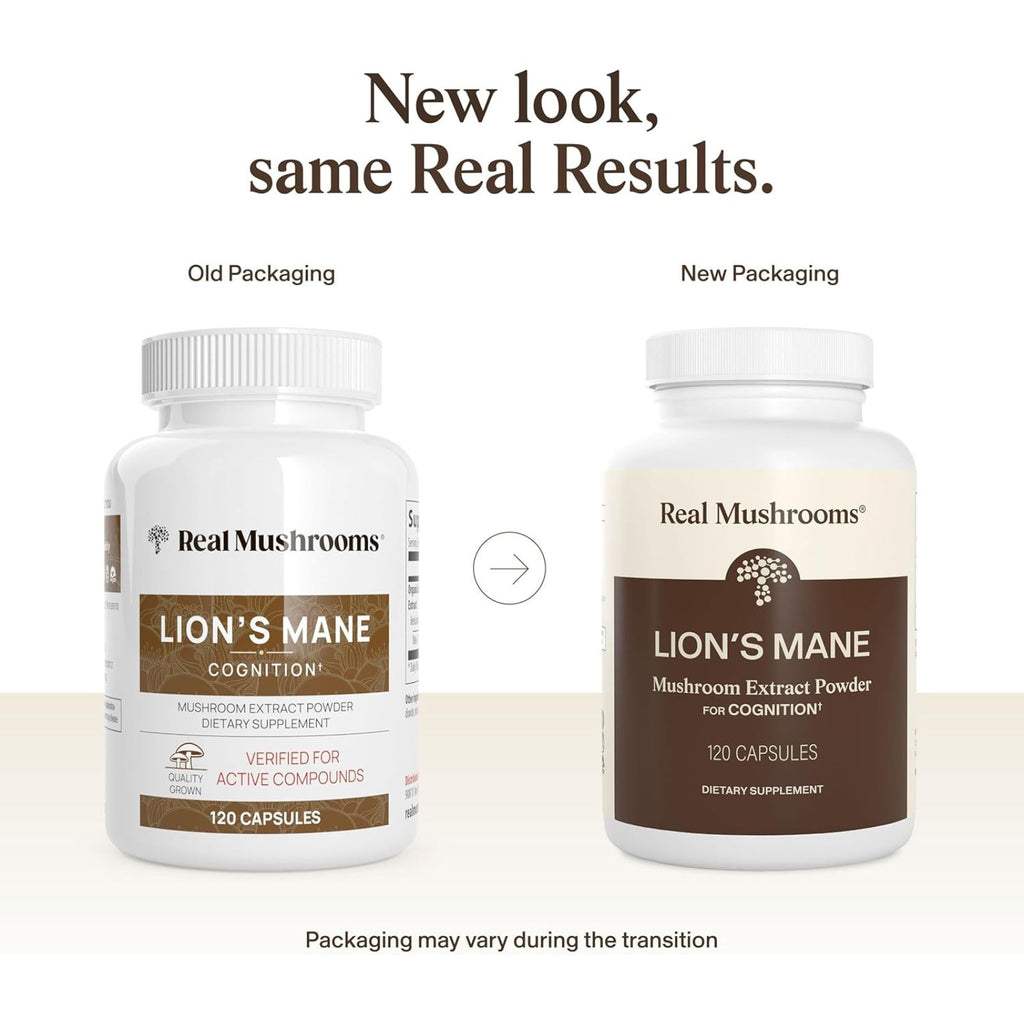 Real Mushrooms Lion’s Mane Mushroom Cognition Bundle of 4 – Organic Cognitive Focus & Memory Support Capsules – 120 Capsules Each