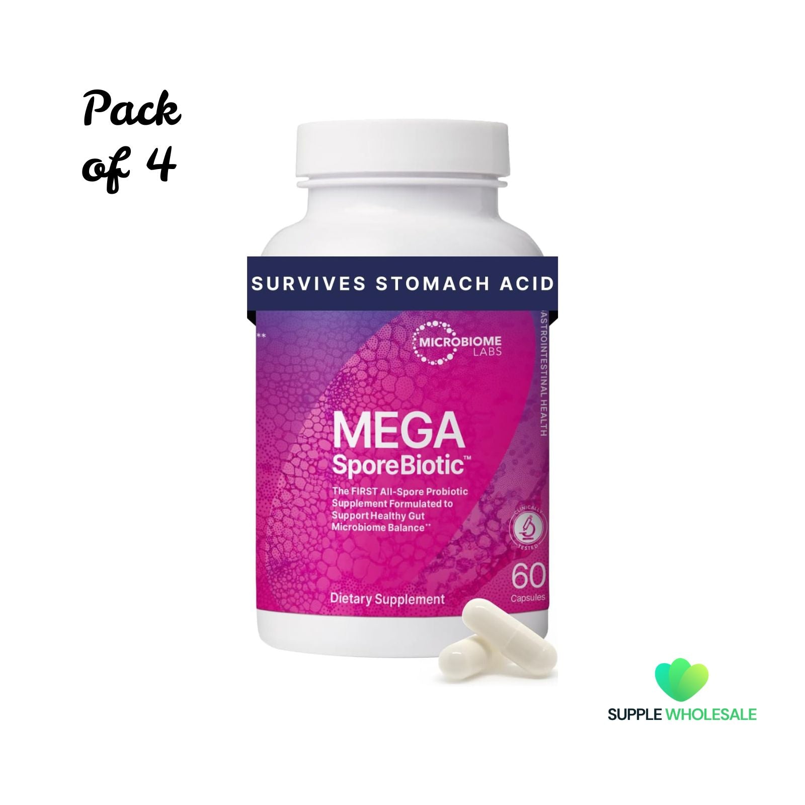 Microbiome Labs MegaSporeBiotic Spore-Based Probiotic Gut Health Supplement 60 Capsules Bundle of 4