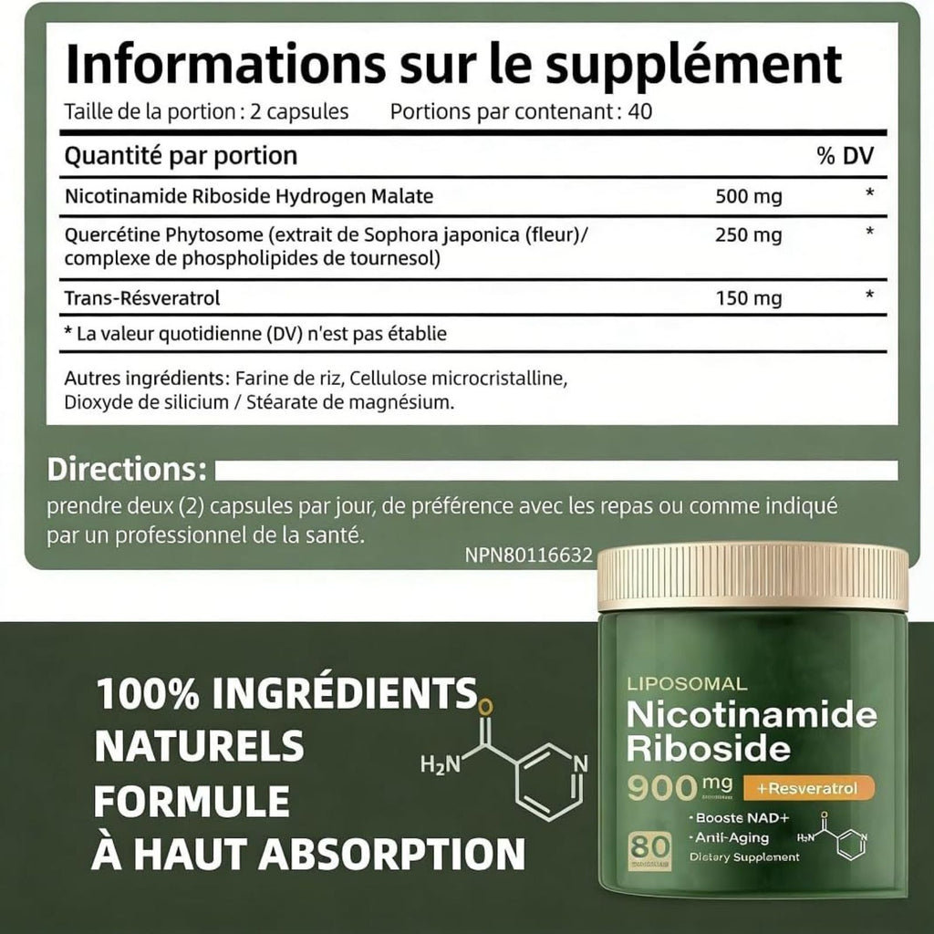 Eternal Nourish Liposomal NAD+ Supplement with Nicotinamide Riboside & Resveratrol 80 Capsules Bundle of 4