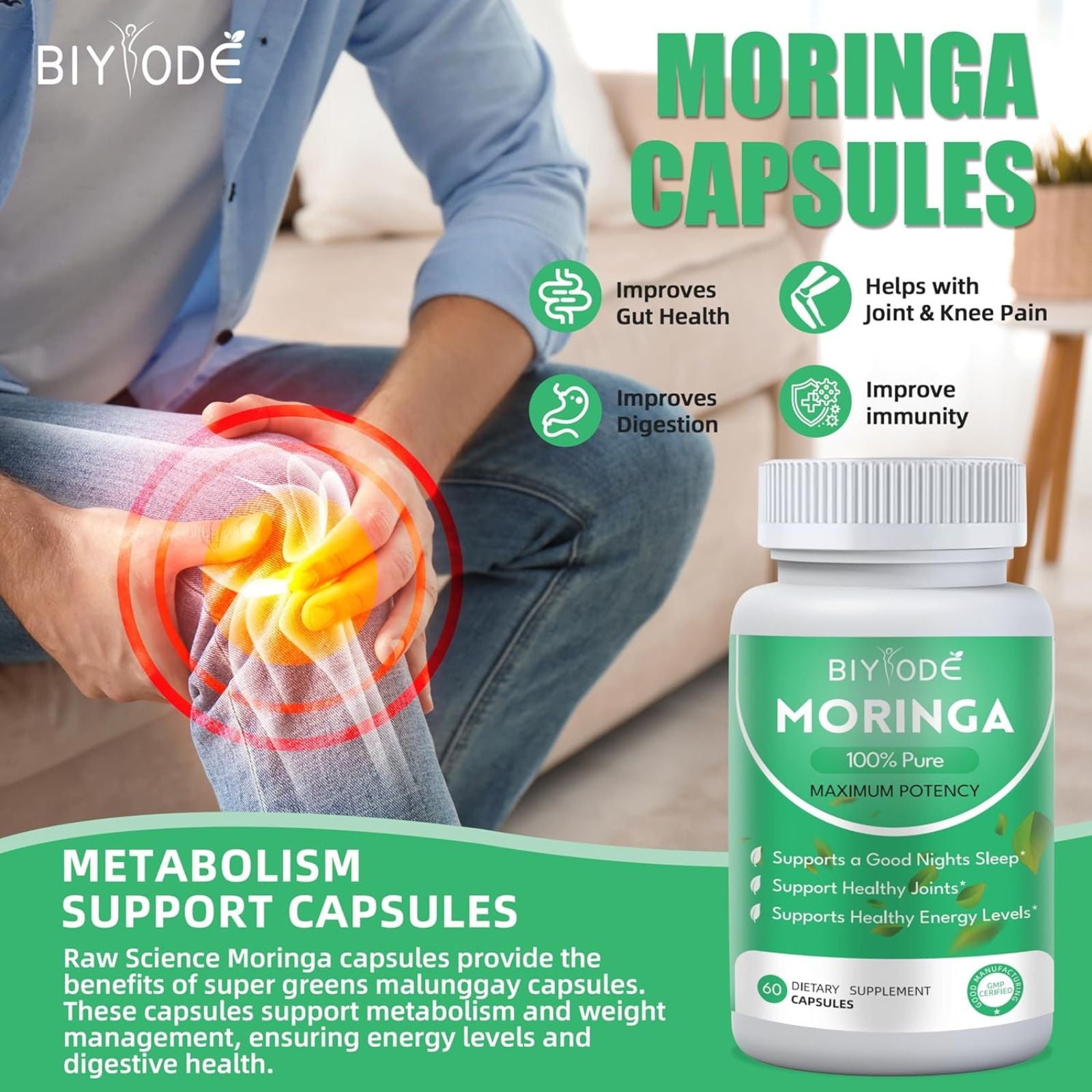 Pure Moringa Powder Capsules 800mg Nutrient-Rich Moringa Bundle of 4