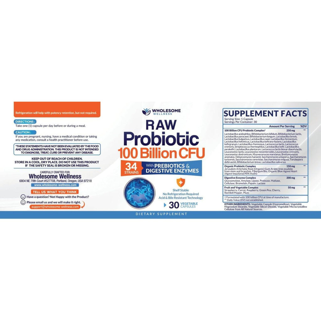 Organic Probiotics 100 Billion CFU with Prebiotics & Digestive Enzymes 30 Capsules Bundle of 4