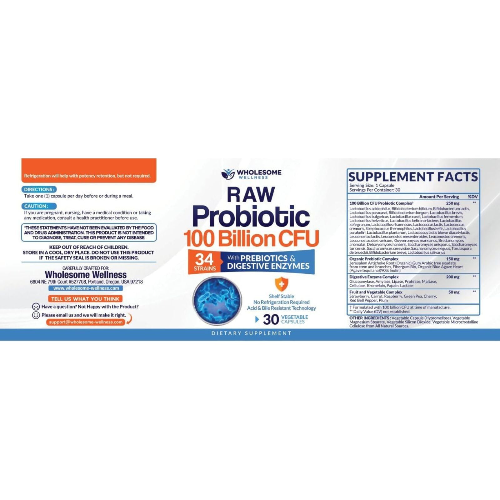 Organic Probiotics 100 Billion CFU with Prebiotics & Digestive Enzymes 30 Capsules Bundle of 4