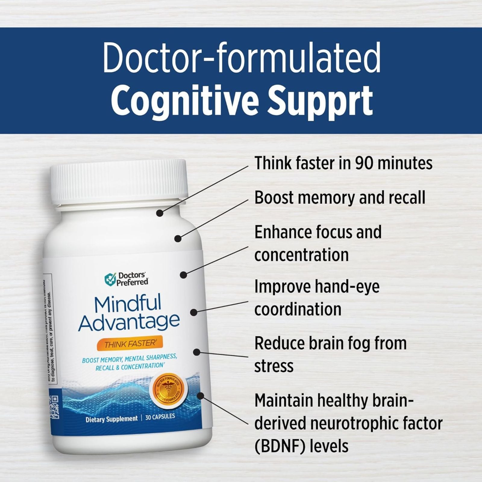 DOCTORS' PREFERRED Mindful Advantage Memory & Focus Supplement Bundle of 4 – Mental Sharpness, Recall & Concentration Support – 30 Capsules Each