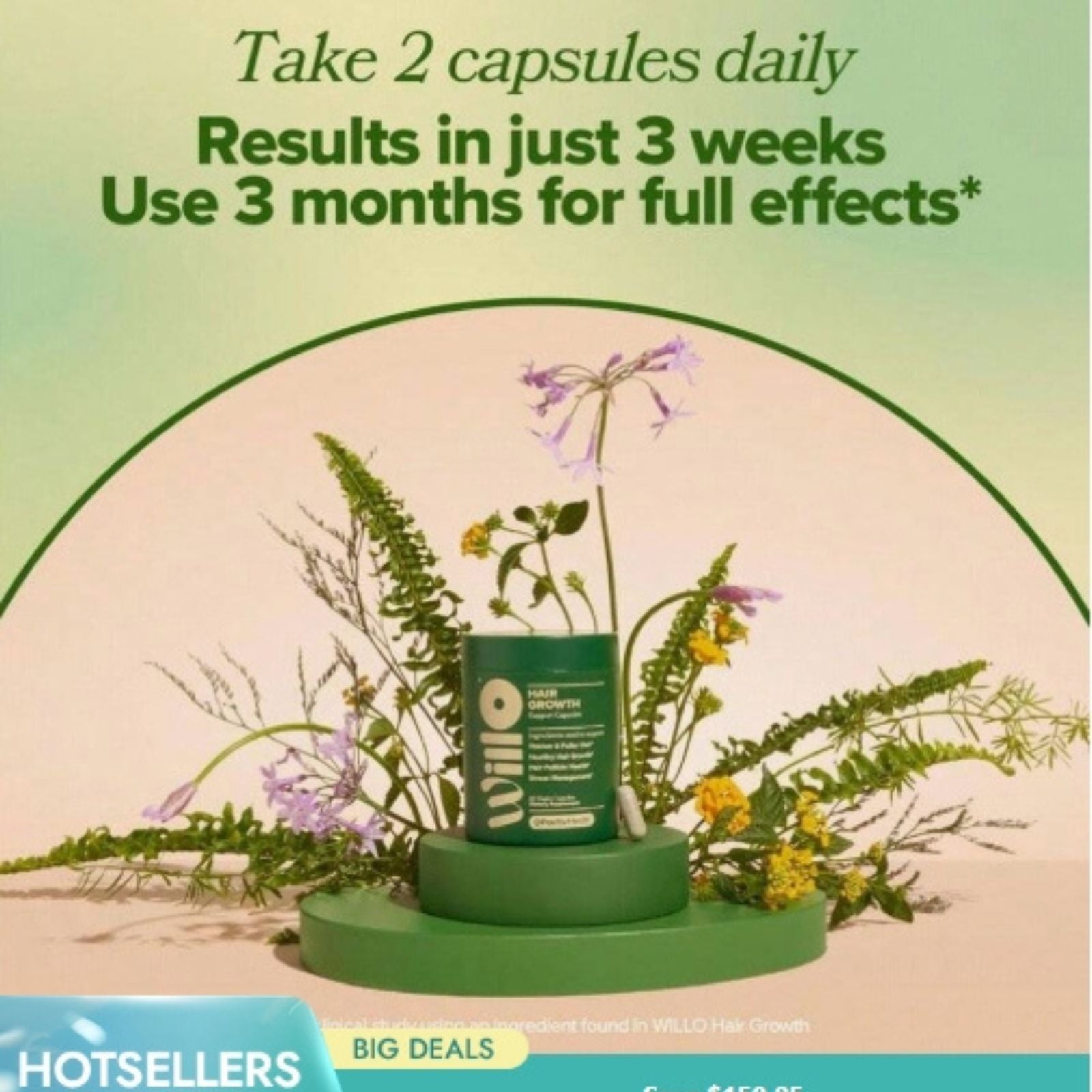 WILLO Hair Growth Support Capsules with Vitamins C D3 & E Bundle of 4