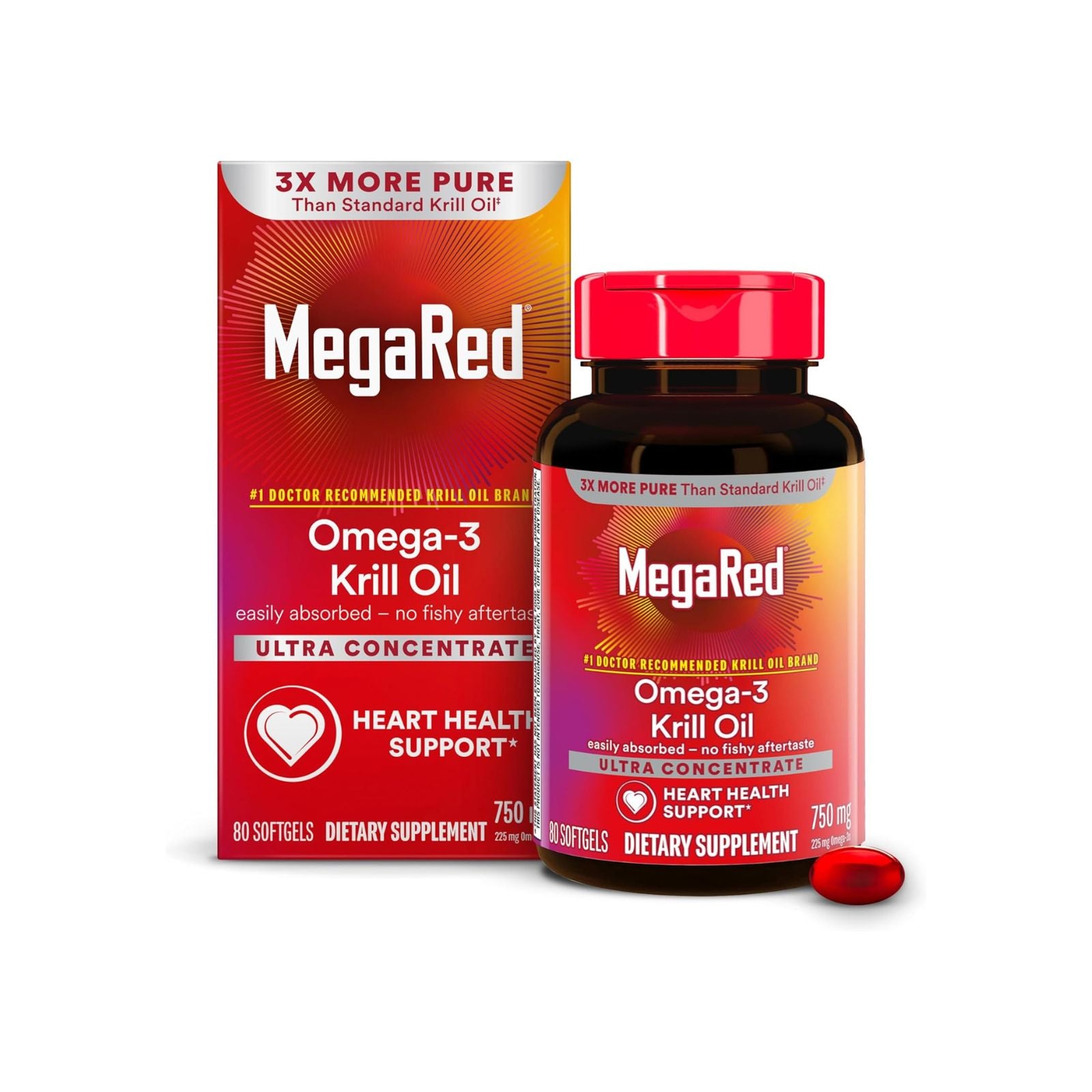MegaRed Antarctic Krill Oil 750mg Omega 3 80 Softgels Bundle of 4
