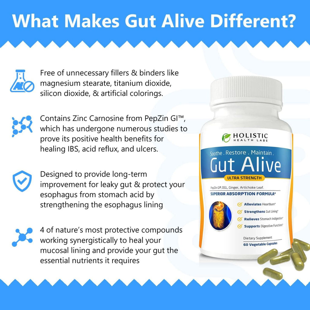 Gut Alive All Natural Digestive & Gut Health Support Supplement 60 Capsules Bundle of 4