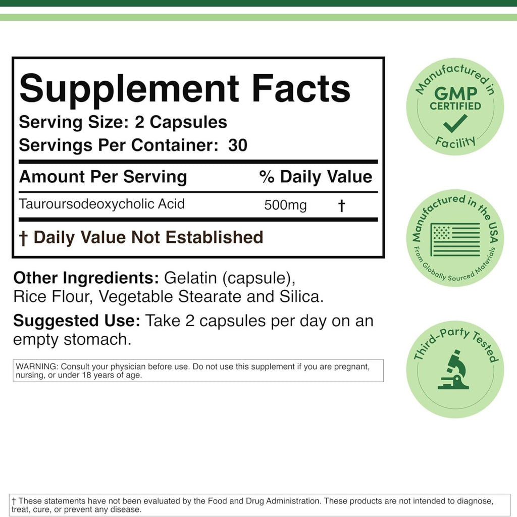Double Wood TUDCA Bile Salts Liver Support Supplement 500mg 60 Capsules Bundle of 4