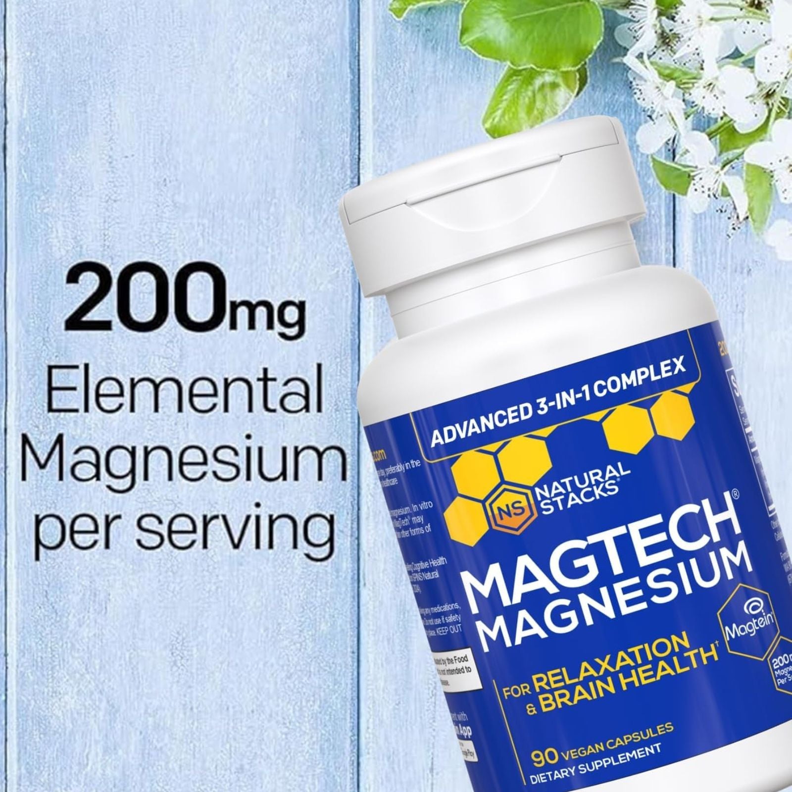 MagTech Magnesium Complex Magtein L-Threonate Glycinate Taurate 90 Capsules Bundle of 4