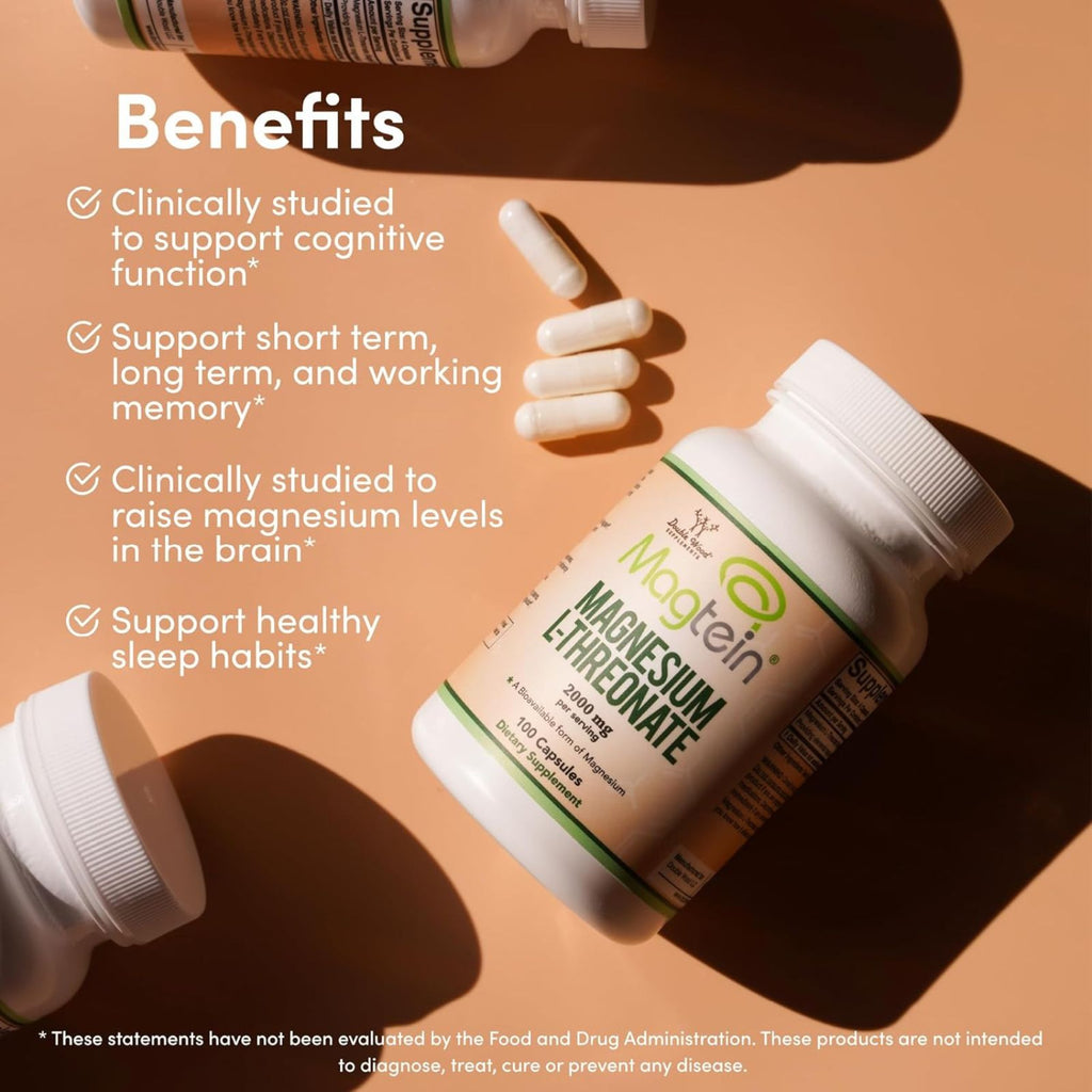 Magnesium L Threonate Magtein 2000mg 100 Capsules Bundle of 4