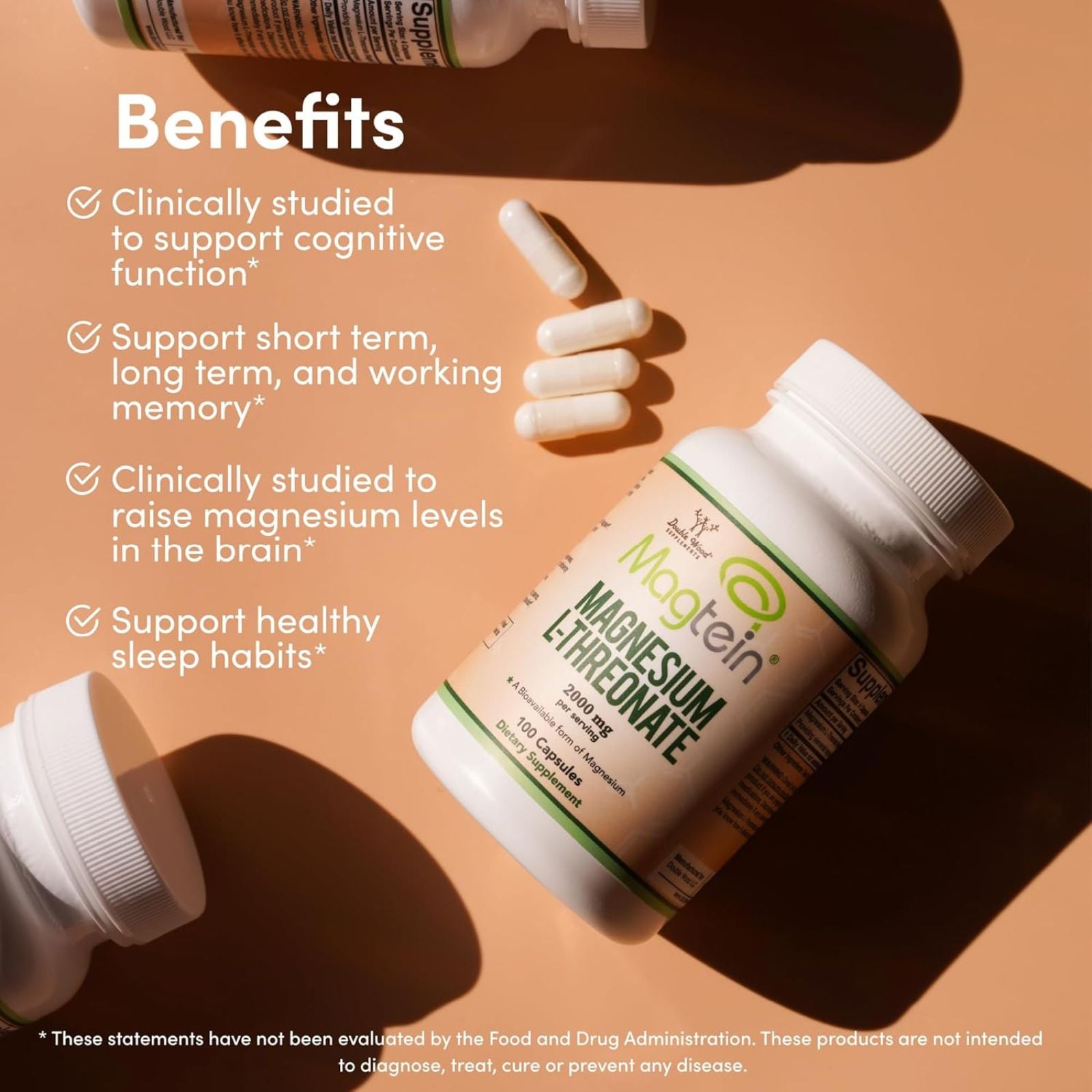 Magnesium L Threonate Magtein 2000mg 100 Capsules Bundle of 4