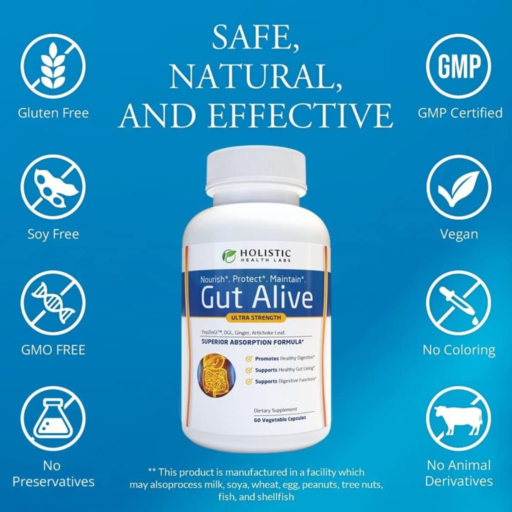 Gut Alive All Natural Digestive & Gut Health Support Supplement 60 Capsules Bundle of 4