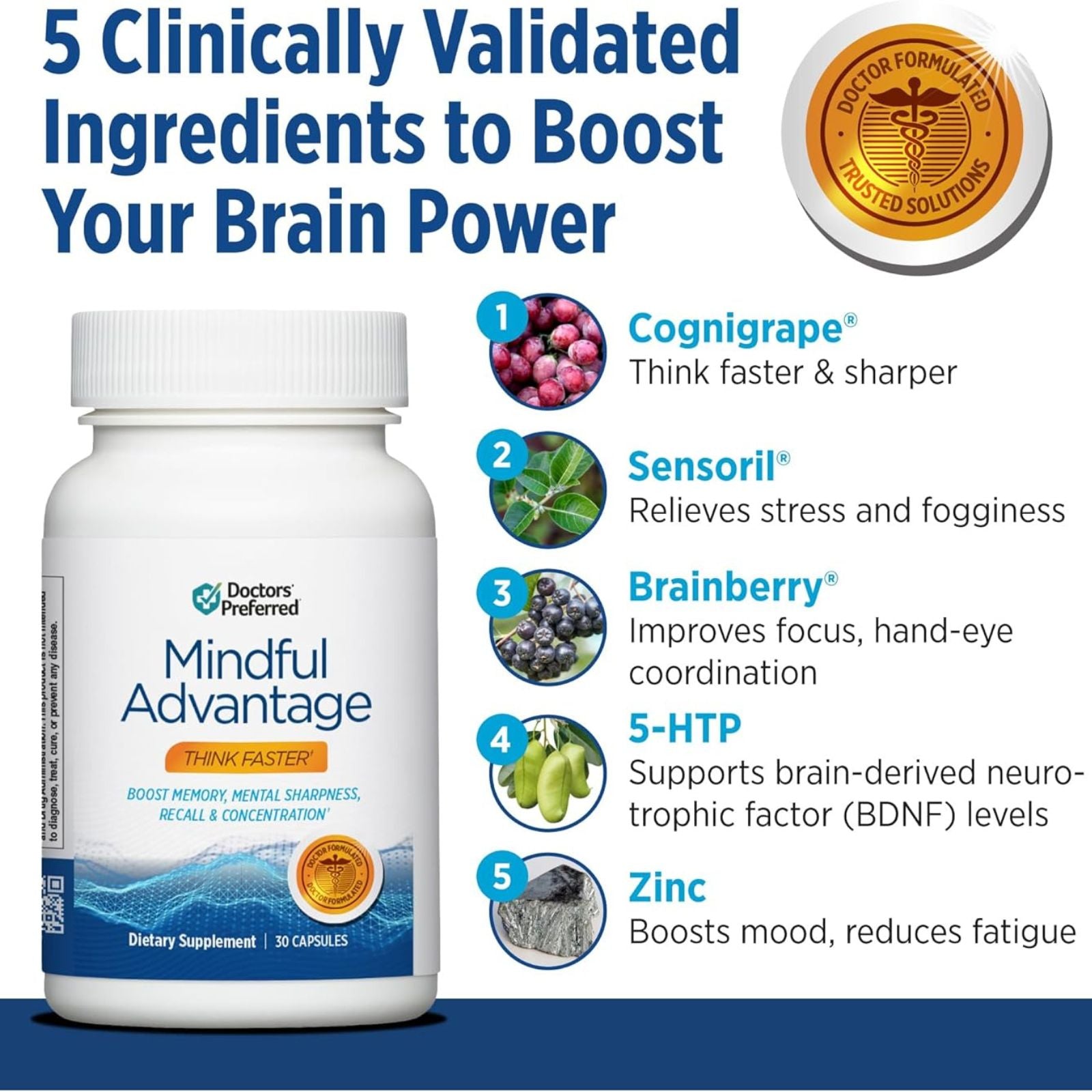 DOCTORS' PREFERRED Mindful Advantage Memory & Focus Supplement Bundle of 4 – Mental Sharpness, Recall & Concentration Support – 30 Capsules Each