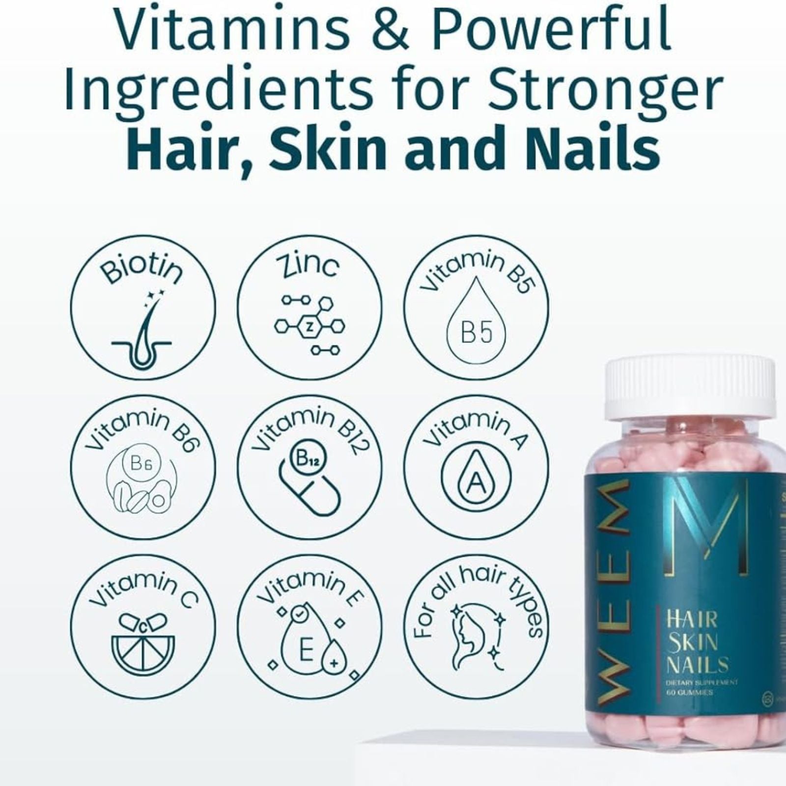 WEEM Hair Skin & Nails Vegan Biotin Gummies Bundle of 4