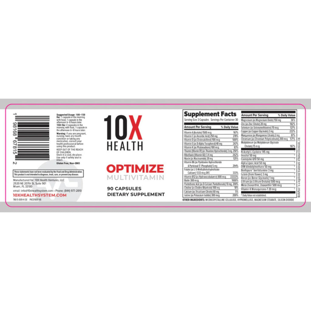 10X Health Optimize Methylated Multivitamin 90 Capsules Bundle of 4