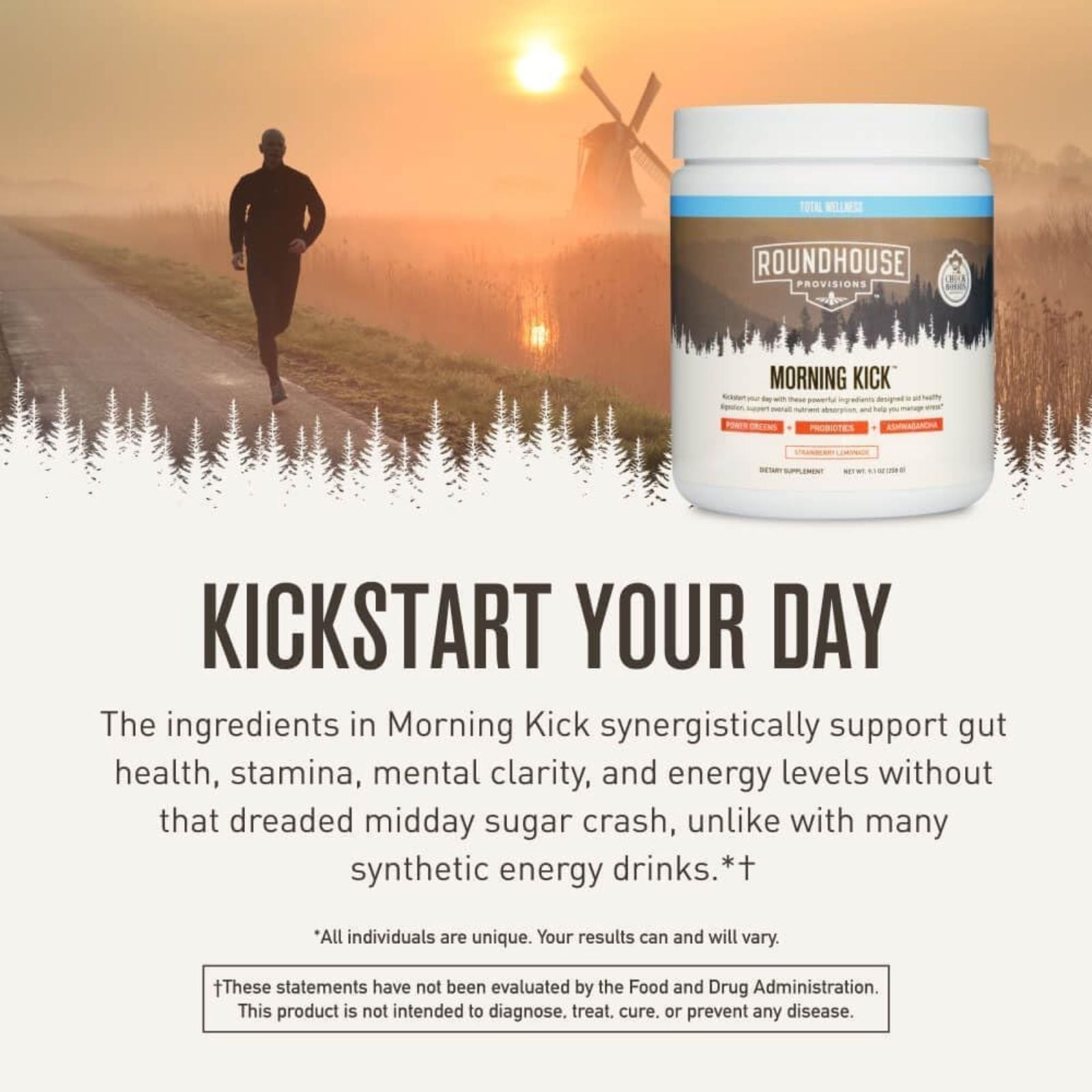 ROUNDHOUSE PROVISION Morning Kick Zero Sugar Greens Superfood Powder 30 Servings Bundle of 4
