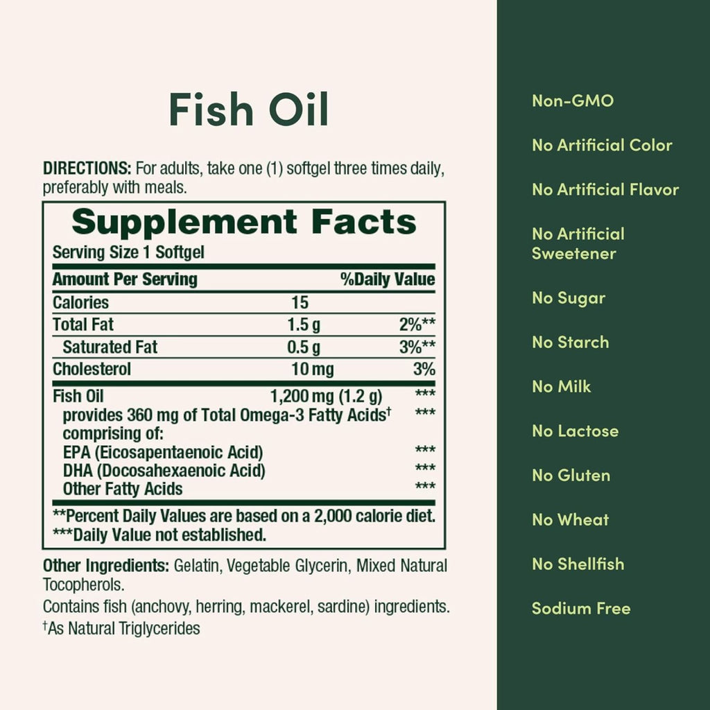 Nature's Bounty Fish Oil Omega 3 1200mg 200 Softgels Bundle of 4