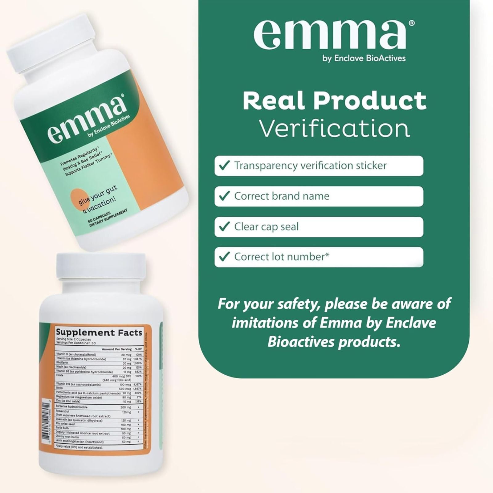 Emma Gut Health Doctors Endorsed Digestive & Colon Cleanse Supplement 60 Capsules Bundle of 4