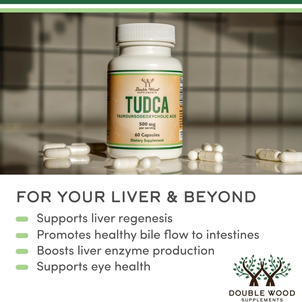 Double Wood TUDCA Bile Salts Liver Support Supplement 500mg 60 Capsules Bundle of 4