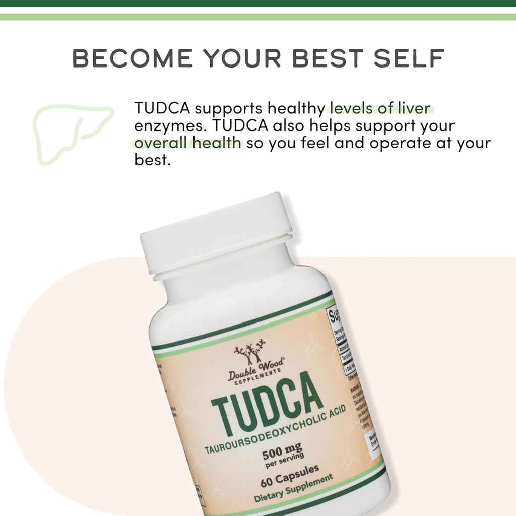 Double Wood TUDCA Bile Salts Liver Support Supplement 500mg 60 Capsules Bundle of 4