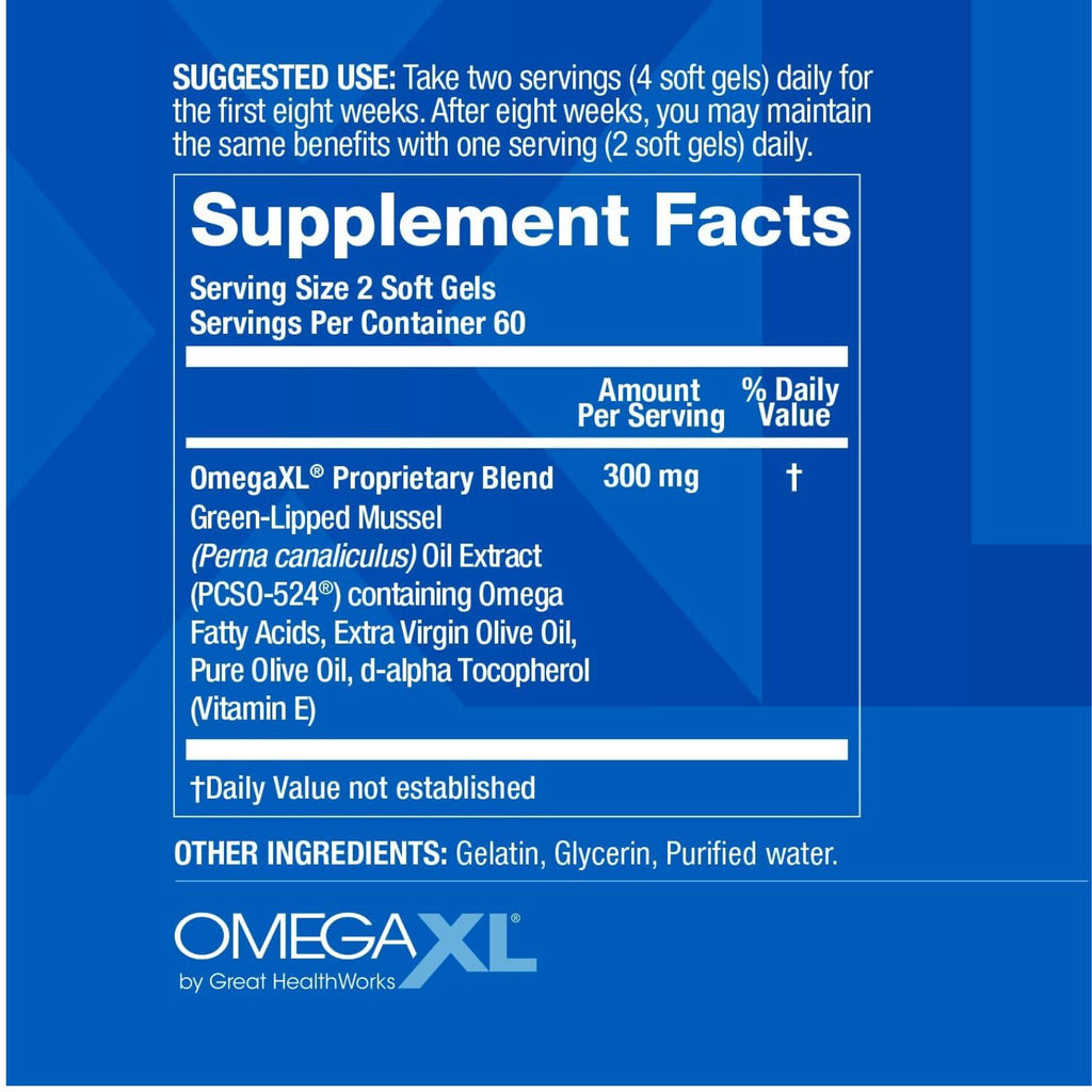 OmegaXL Joint Support Supplement Green Lipped Mussel Oil 120 Count Bundle of 4