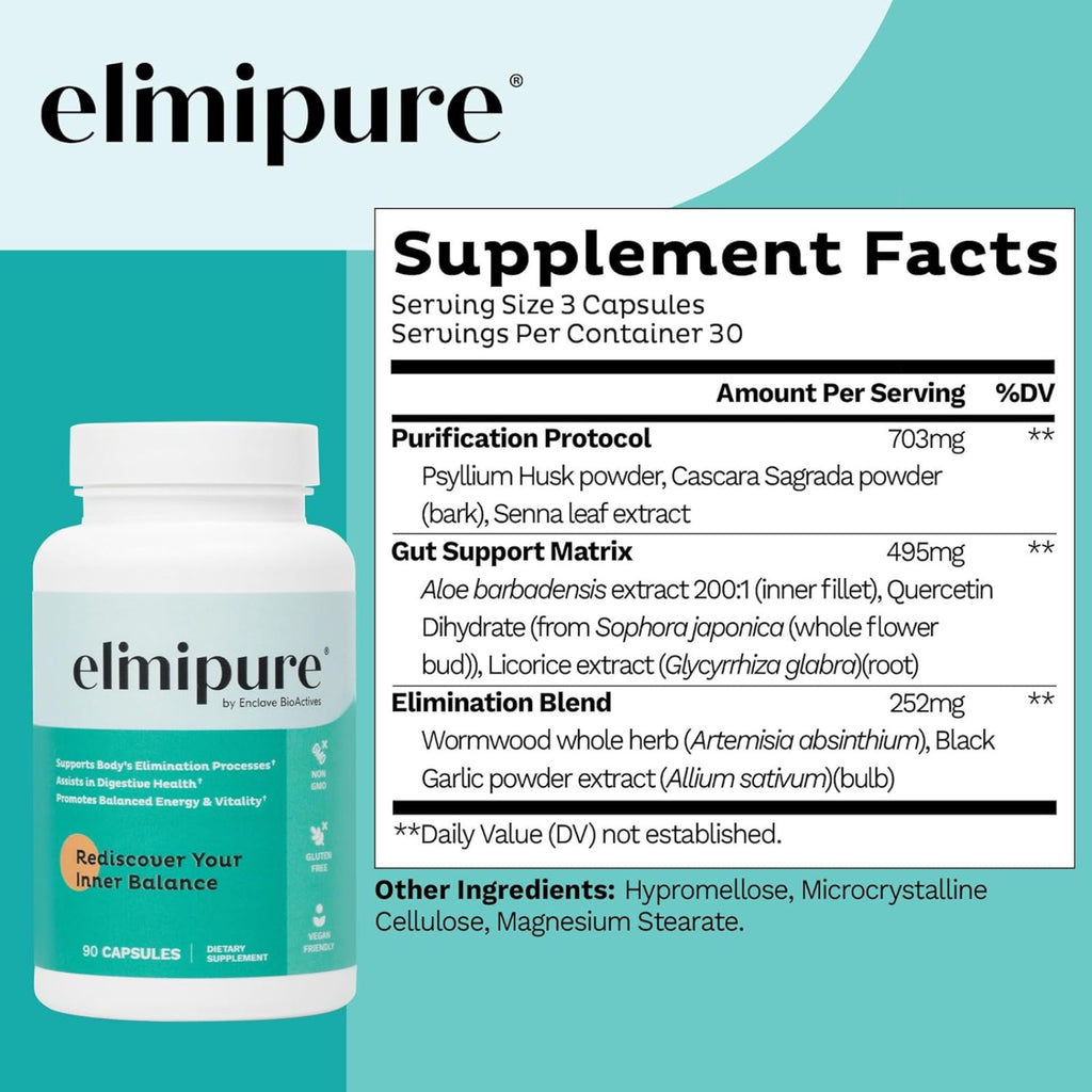 Elimipure Gut Cleanse & Restore Natural Detox Cleanse Supplement Capsules Bundle of 4