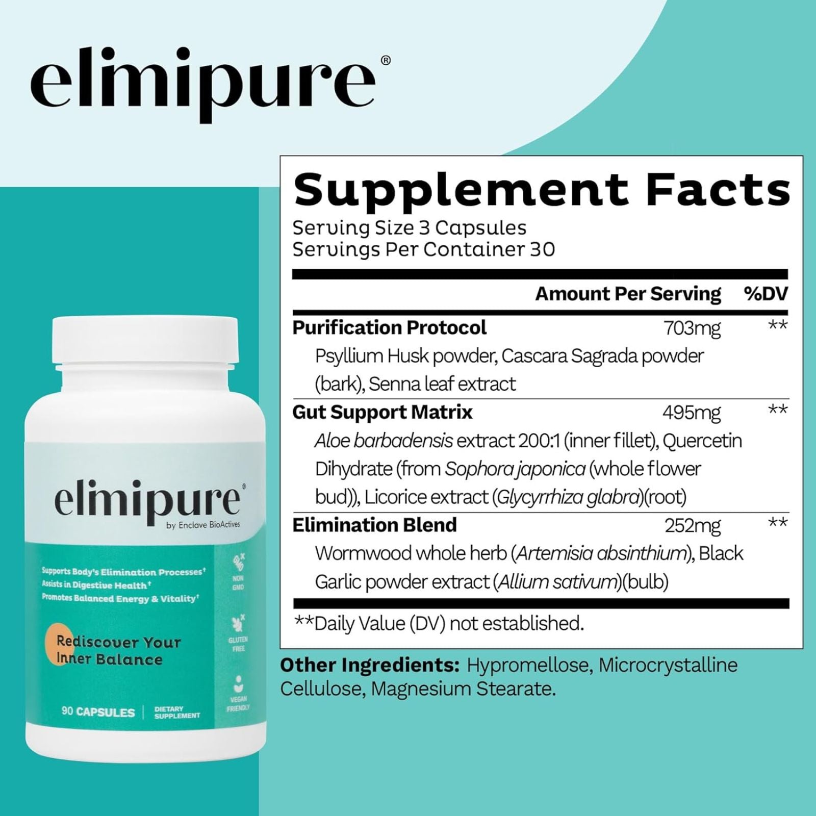 Elimipure Gut Cleanse & Restore Natural Detox Cleanse Supplement Capsules Bundle of 4