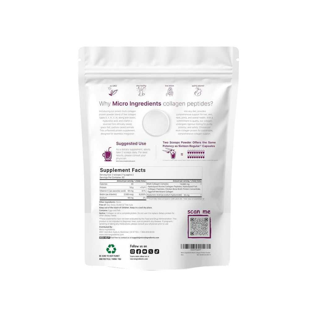 Micro Ingredients Multi Collagen Peptides Powder 32oz Bundle of 4
