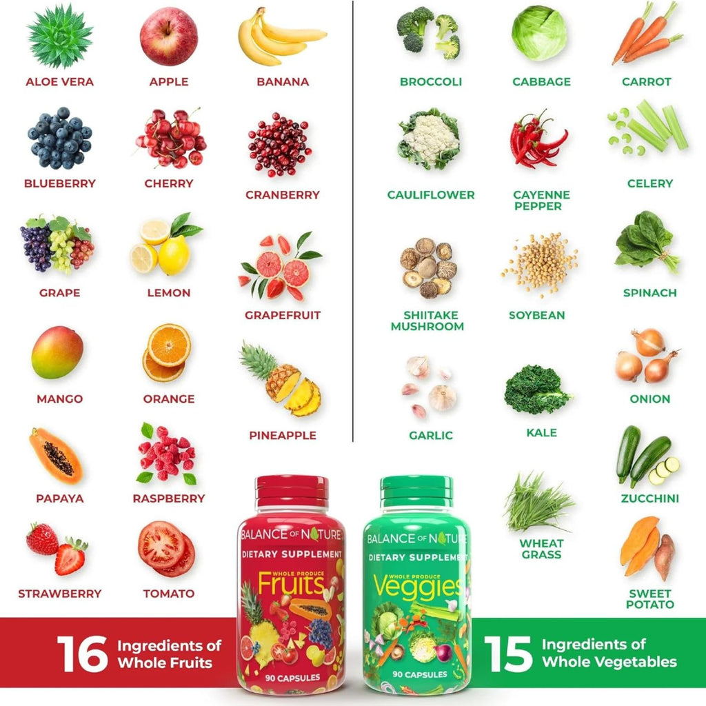 Balance of Nature Fruits & Veggies Supplements 180 Capsules Bundle of 4