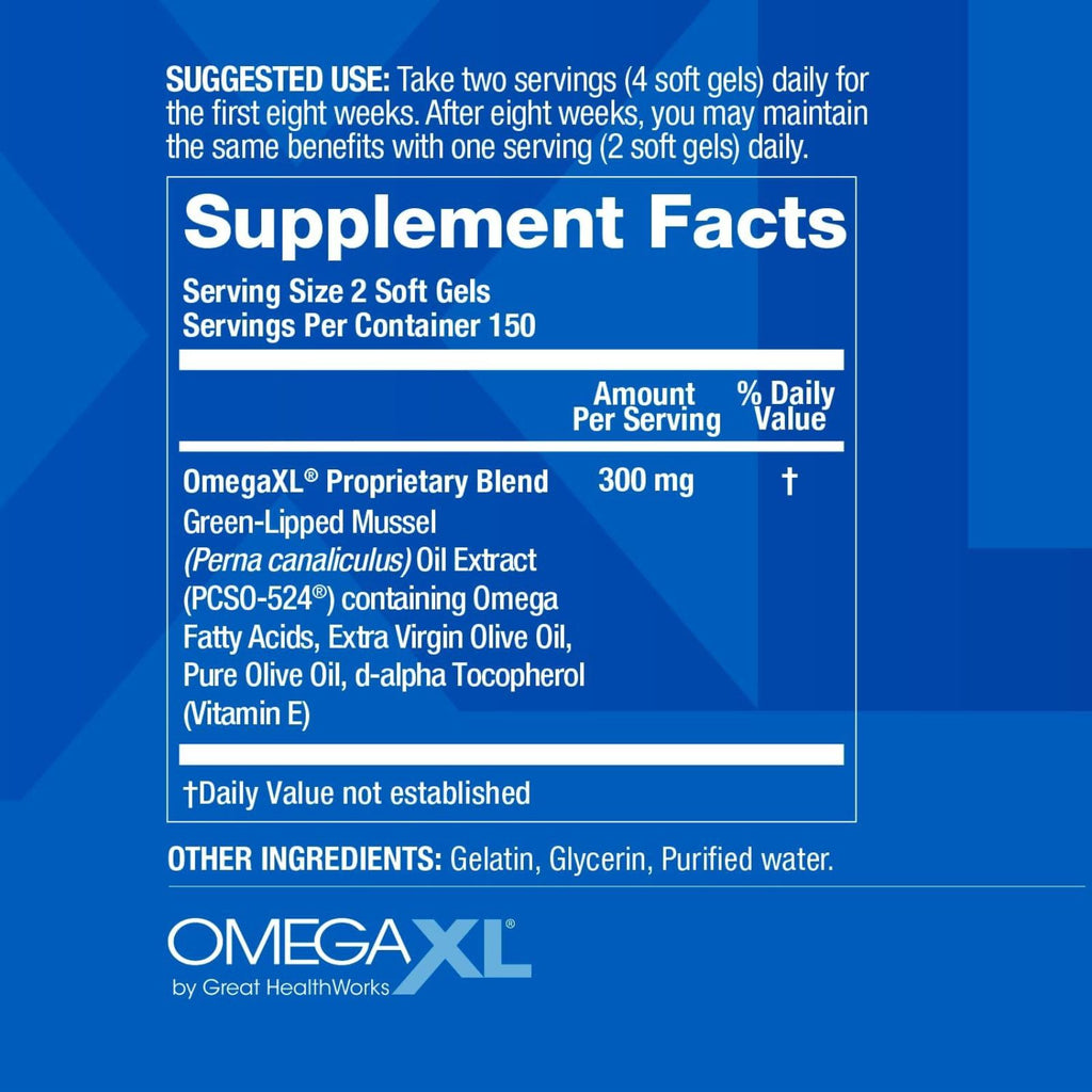 OmegaXL Joint Support Supplement Green Lipped Mussel Oil 300 Count Bundle of 4