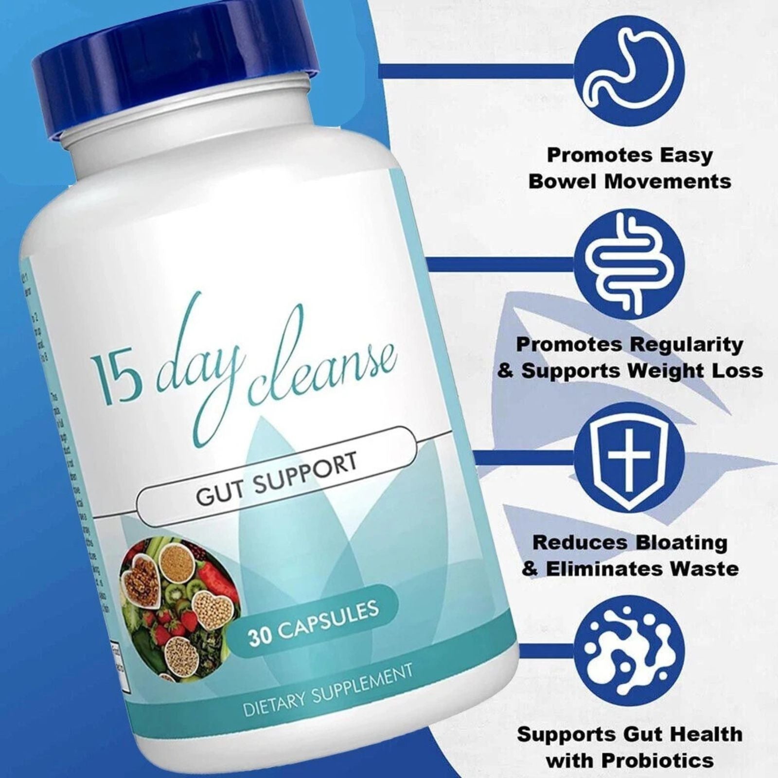 Advanced Gut Health Colon Support Immune System 15 Day Cleanse Detox 30 Pills Bundle of 4