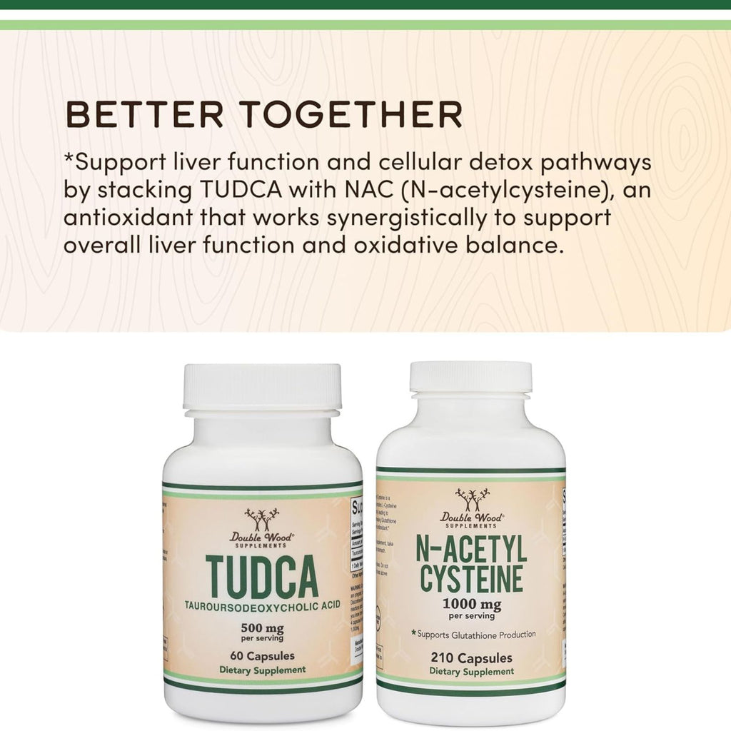 Double Wood TUDCA Bile Salts Liver Support Supplement 500mg 60 Capsules Bundle of 4
